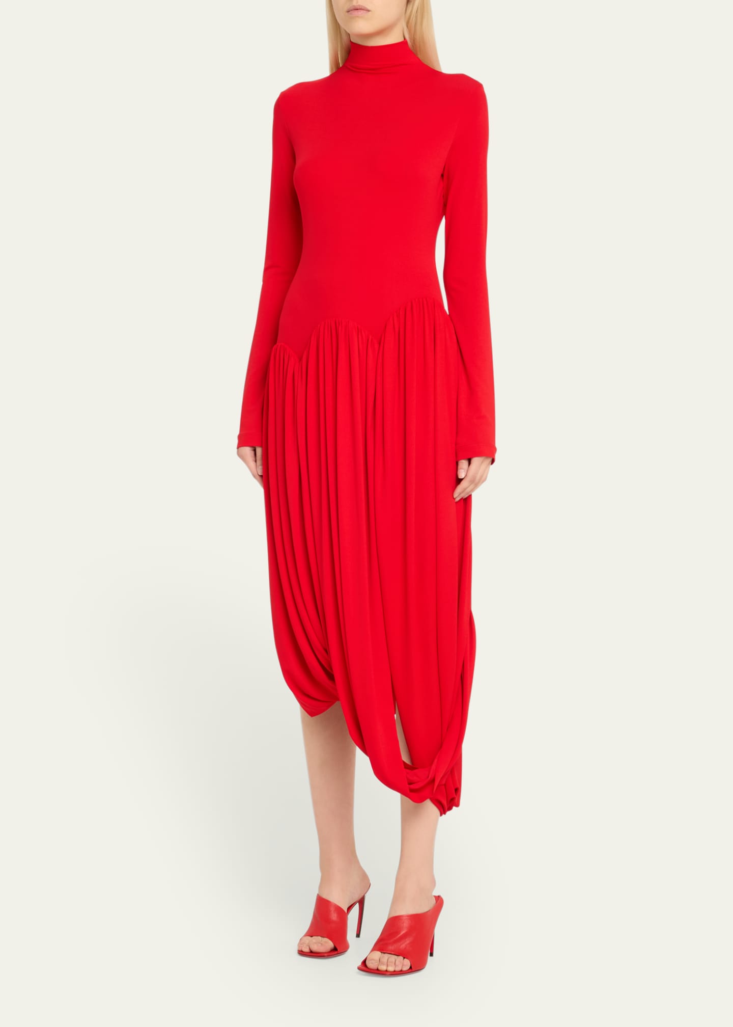 Ferragamo Tulip Hem Jersey Mock Neck Midi Dress Image 4 of 5