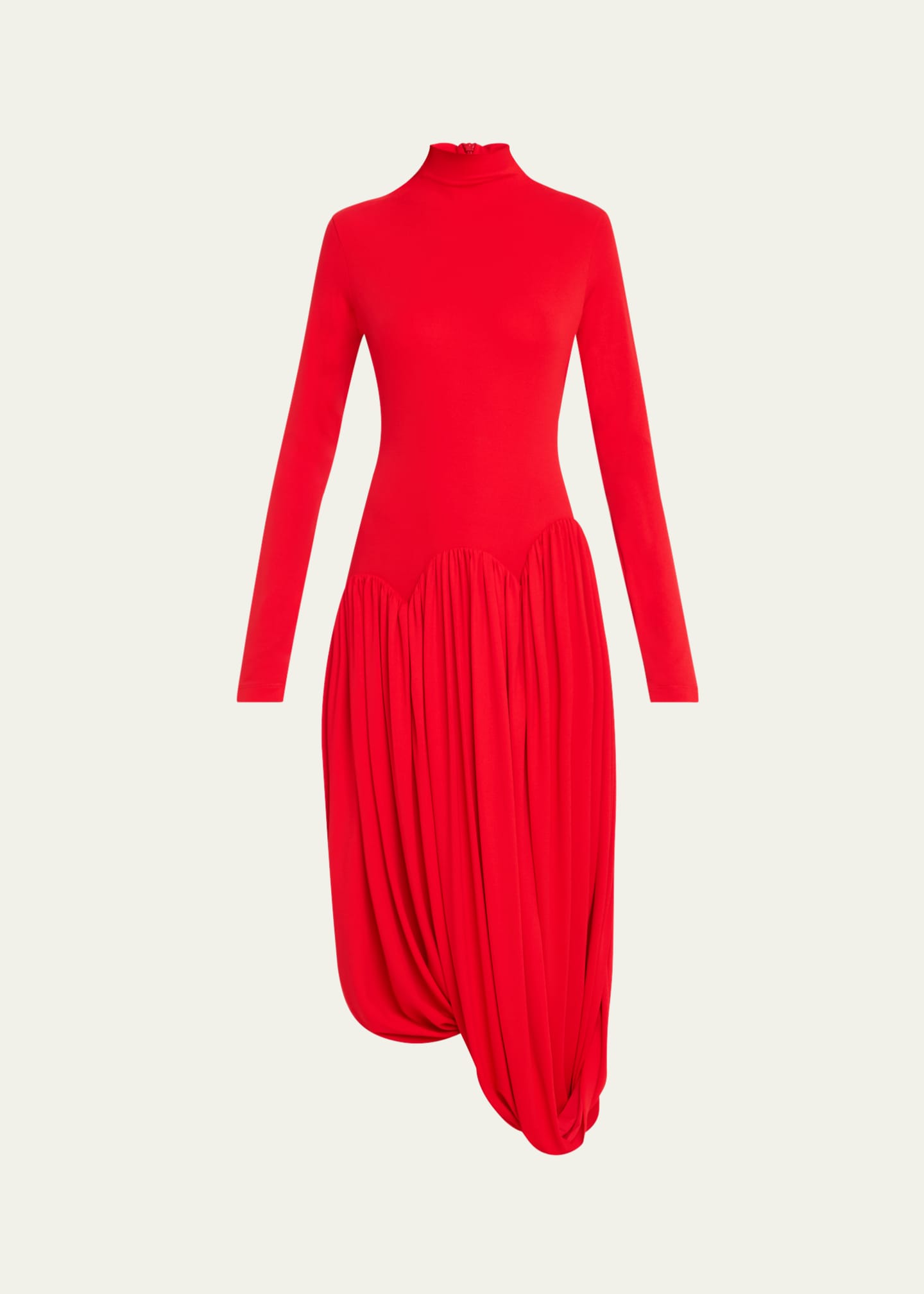 Ferragamo Tulip Hem Jersey Mock Neck Midi Dress Image 1 of 5