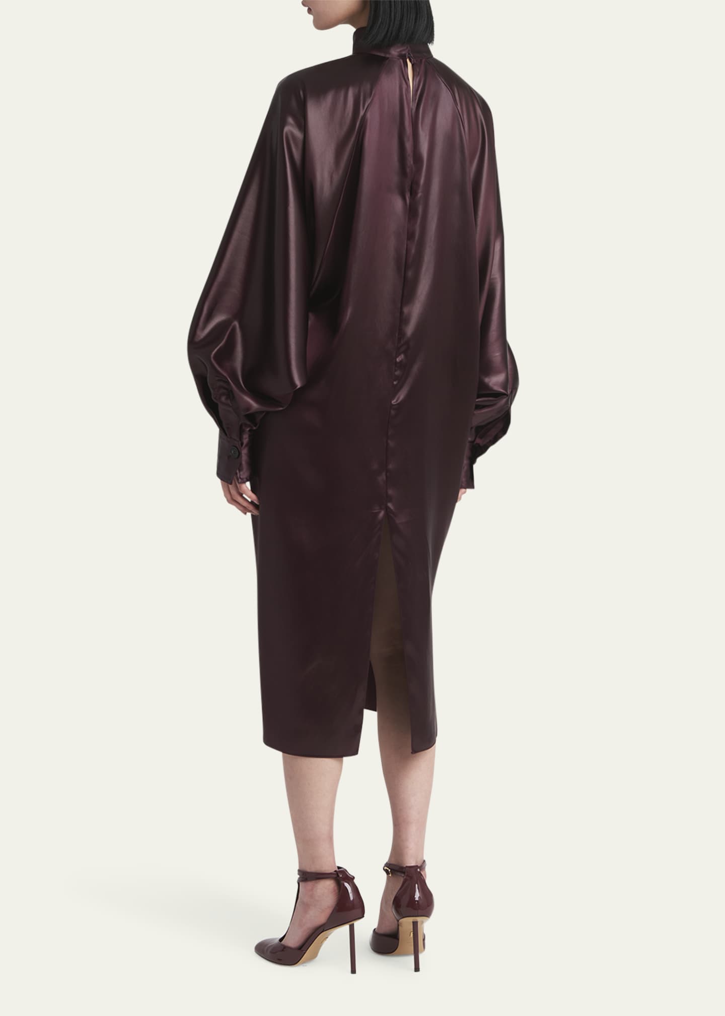 Ferragamo Bat-Wing Mock Neck Midi Dress Image 3 of 5