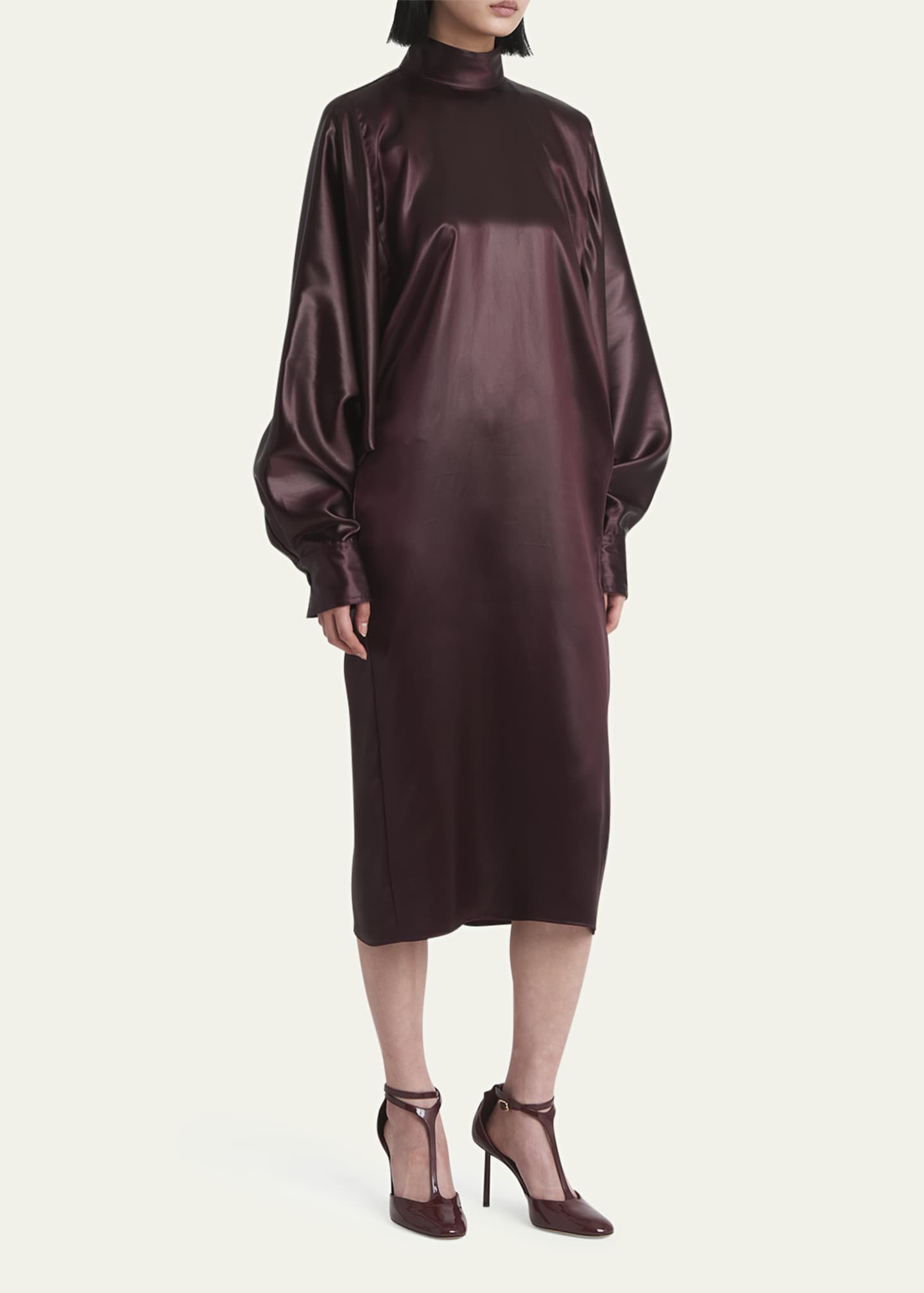 Ferragamo Bat-Wing Mock Neck Midi Dress Image 4 of 5