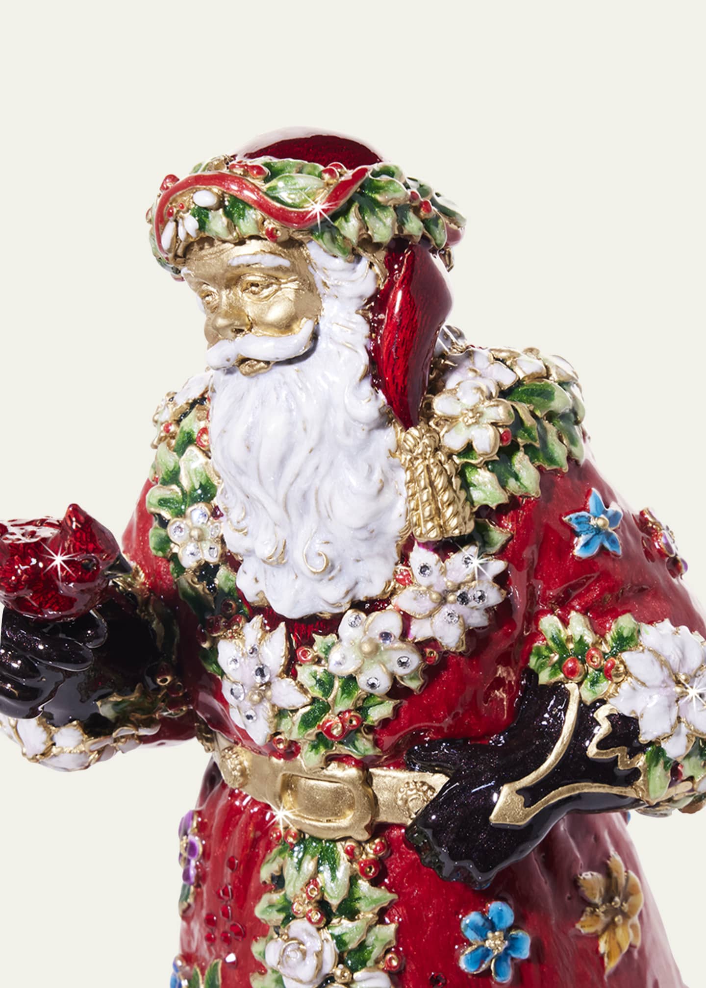 Jay Strongwater Floral Santa 14K Gold-Plated and Crystal Figure Image 3 of 3