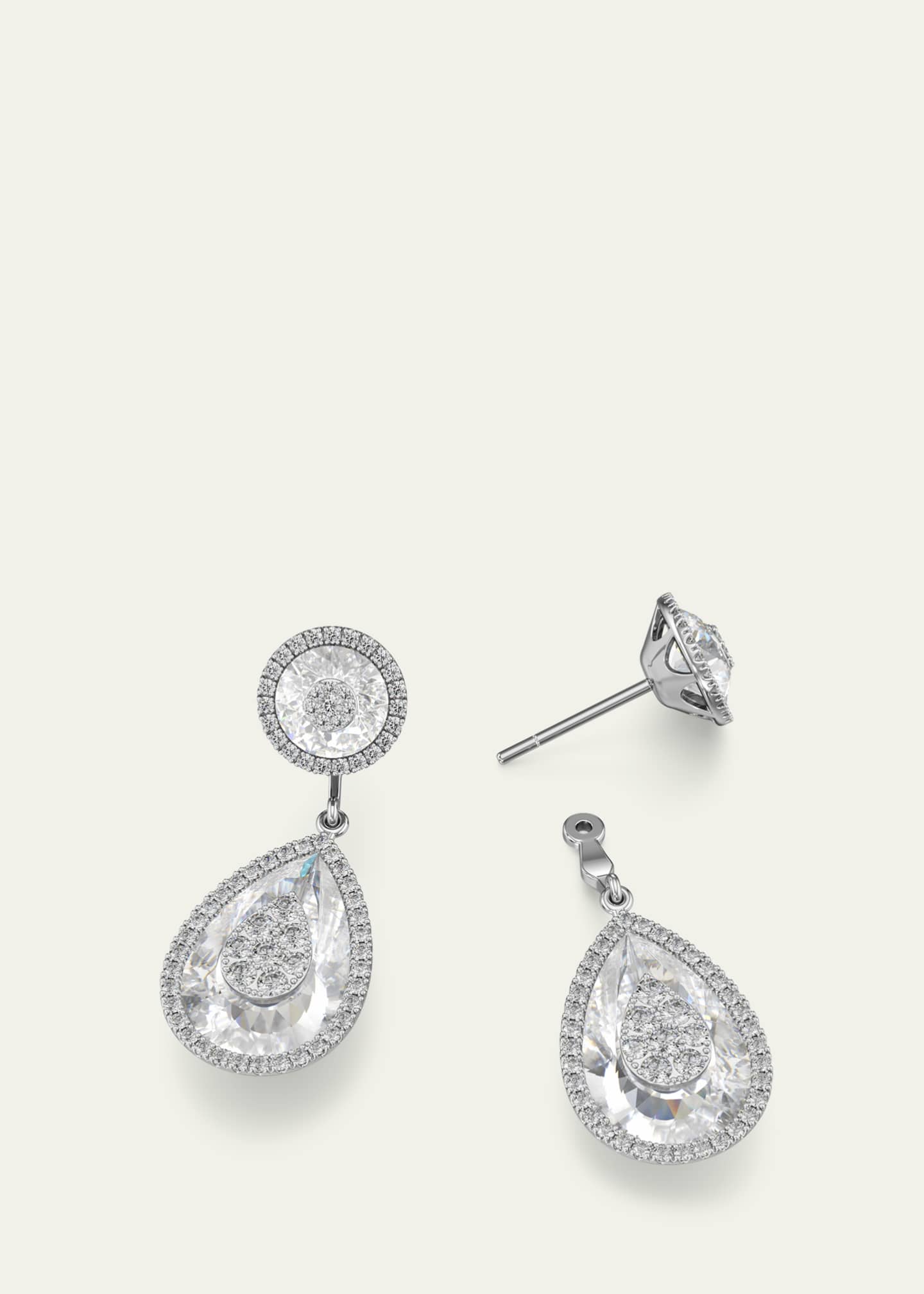Bhansali 18K White Gold One Collection Pear Quartz Drop Earrings with Diamond Halo Image 4 of 4