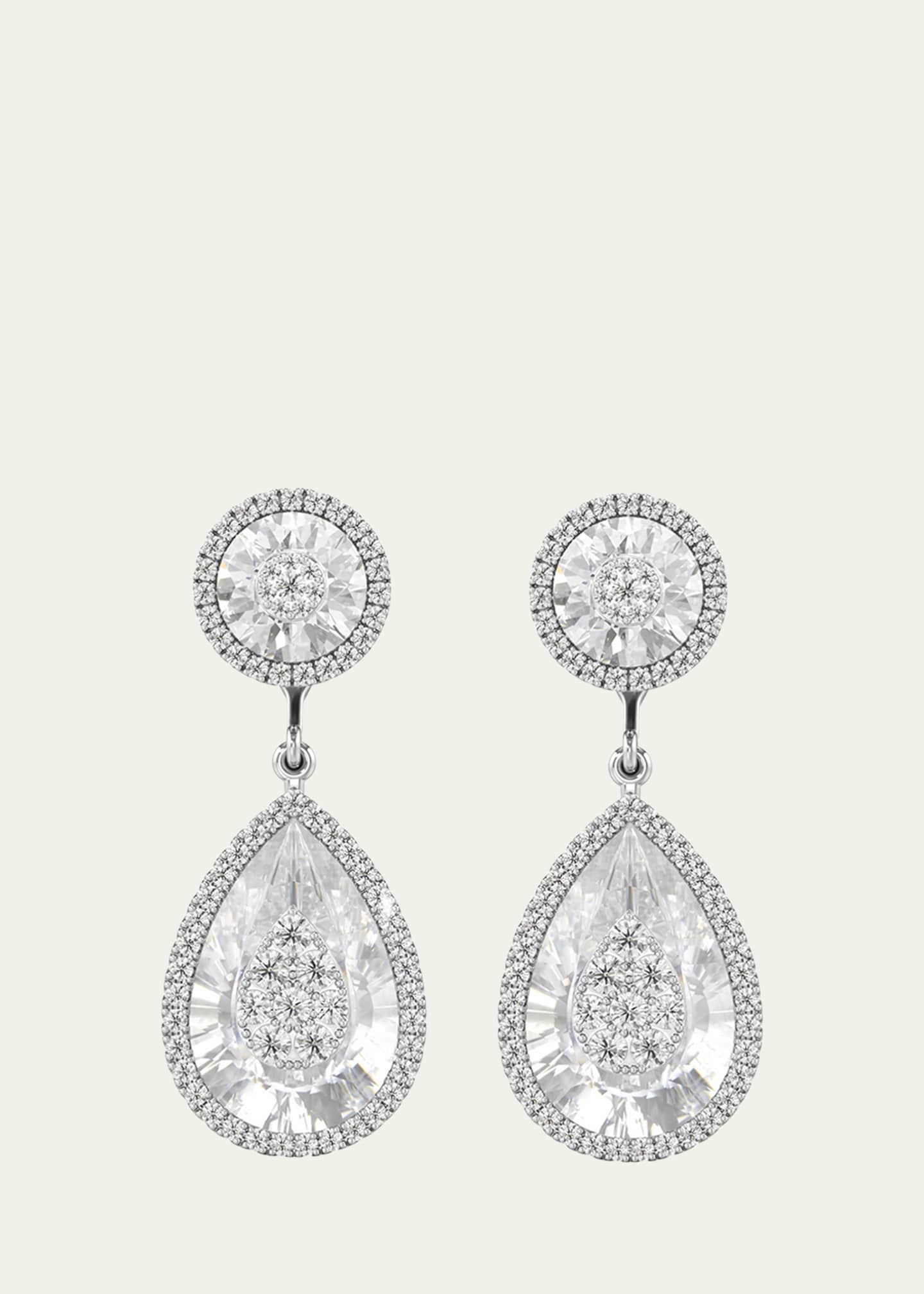 Bhansali 18K White Gold One Collection Pear Quartz Drop Earrings with Diamond Halo Image 1 of 4