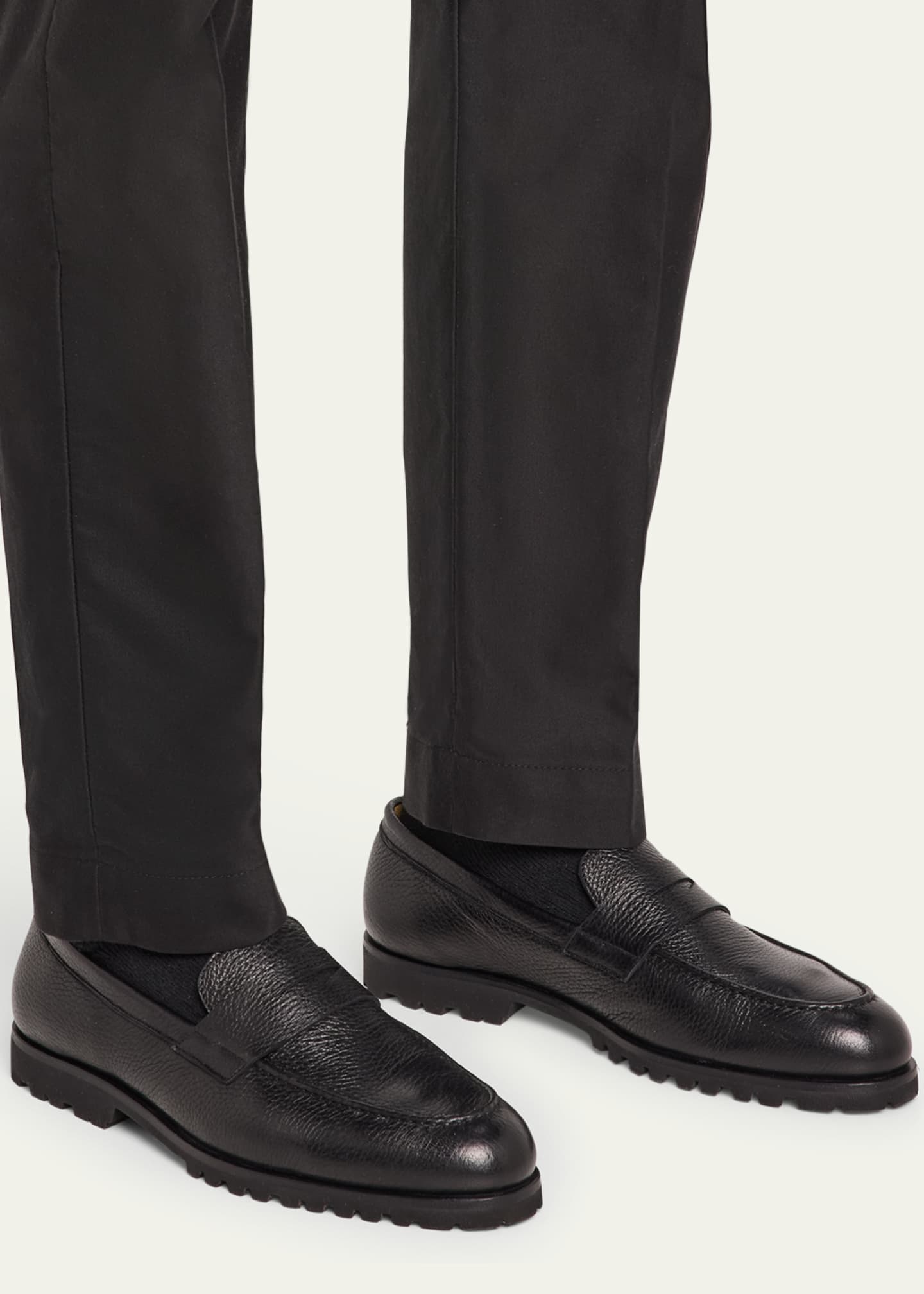 Bergdorf Goodman Men's Deerskin Lug Sole Penny Loafers Image 2 of 6