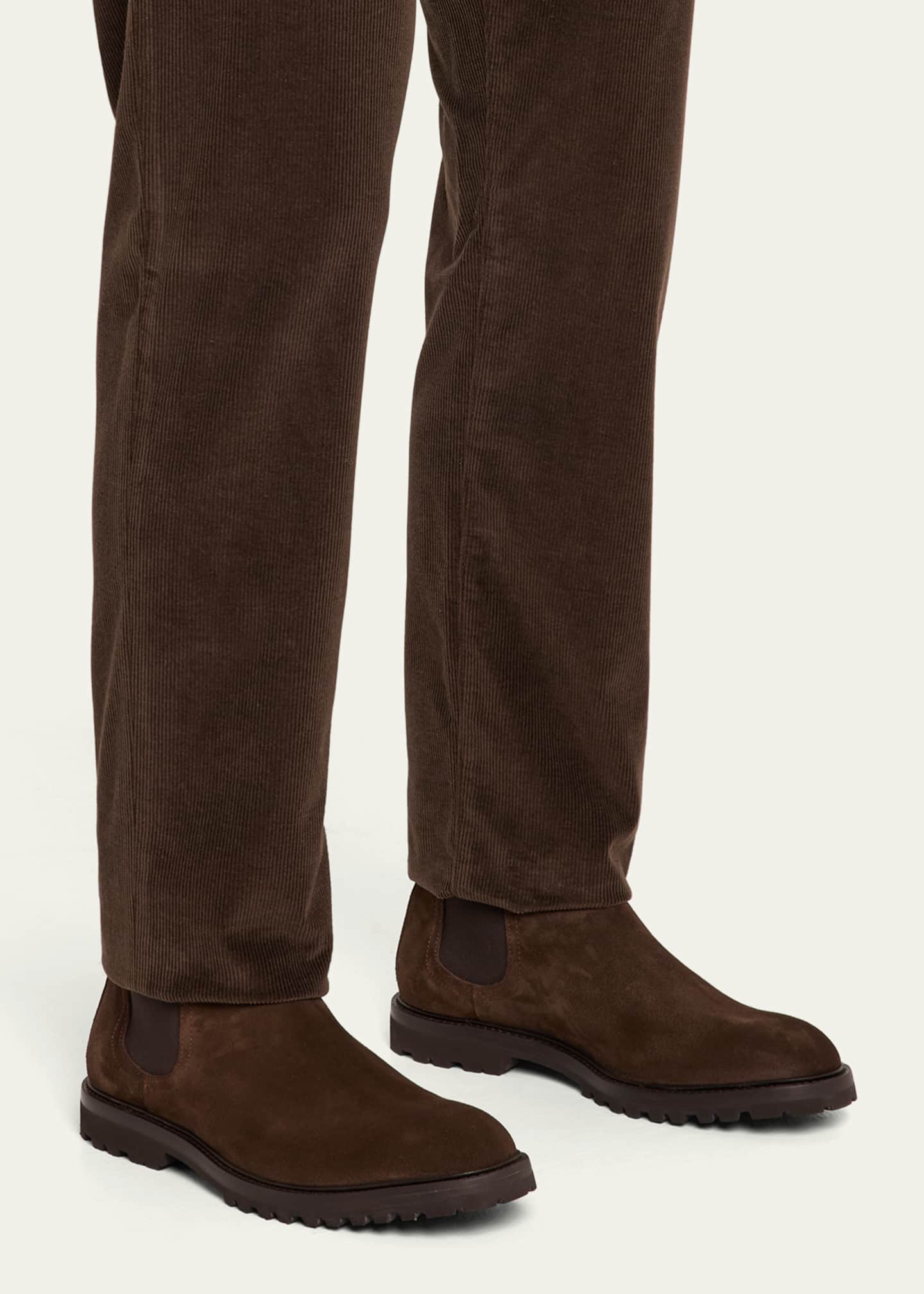 Bergdorf Goodman Men's Oiled Suede Lug Sole Chelsea Boots Image 2 of 6