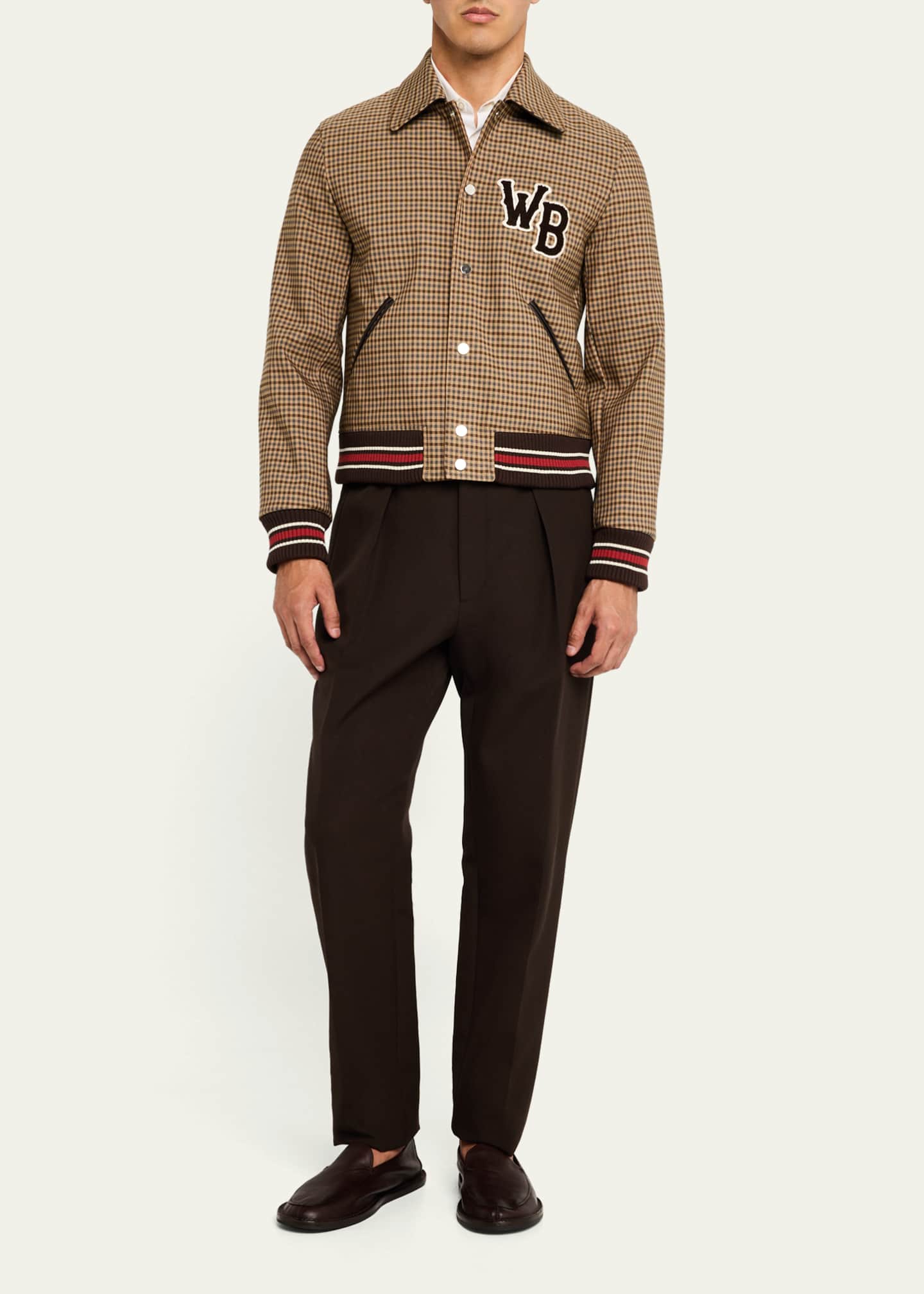 Wales Bonner Men's Micro-Check WB Varsity Jacket - Bergdorf