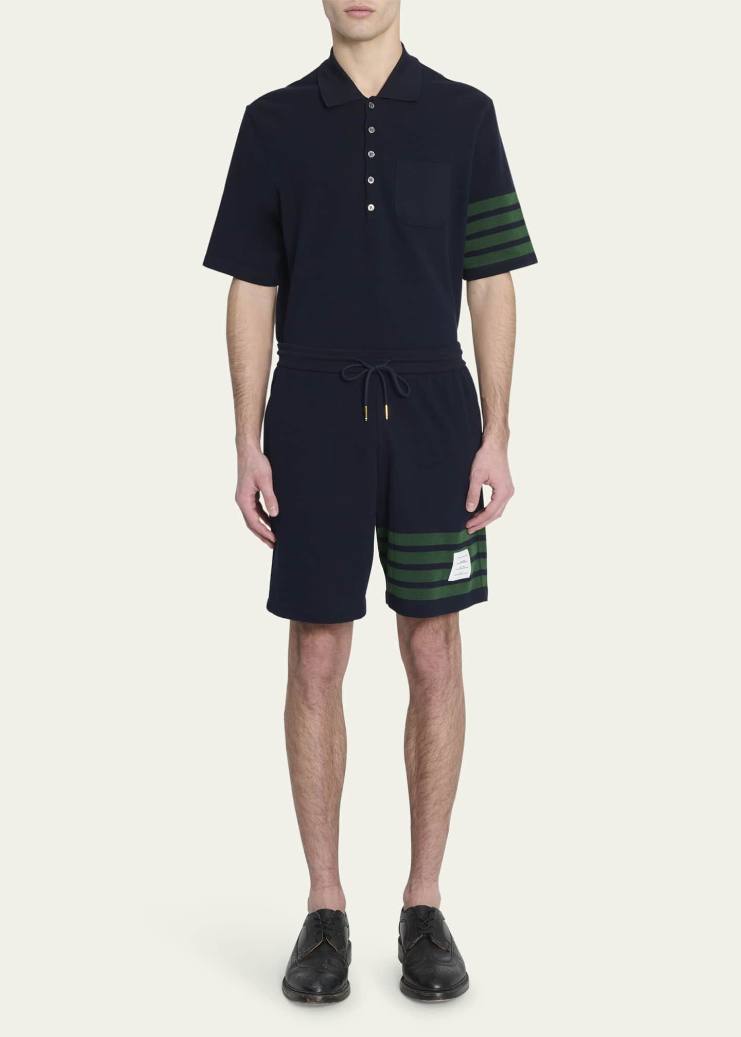Thom Browne Men's 4-Bar Pique Drawstring Shorts Image 2 of 5