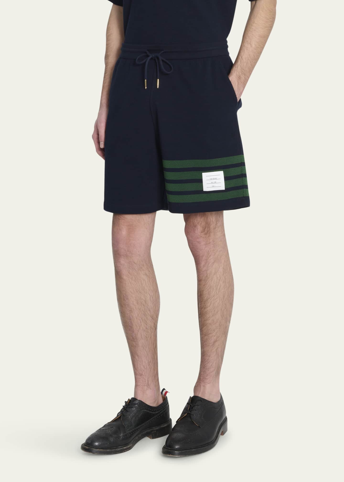Thom Browne Men's 4-Bar Pique Drawstring Shorts Image 4 of 5