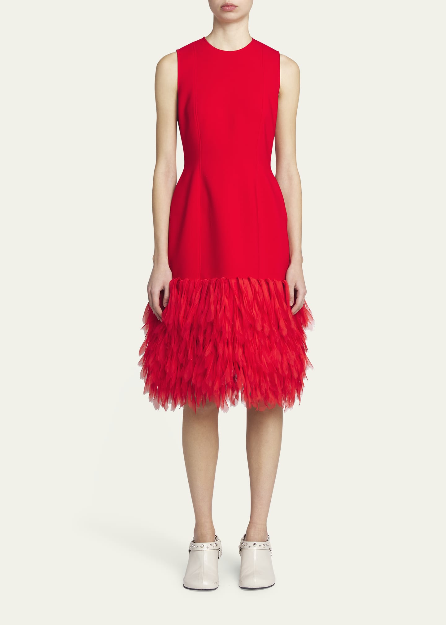 Stella McCartney Structured Feather Hem Midi Dress Bergdorf Goodman