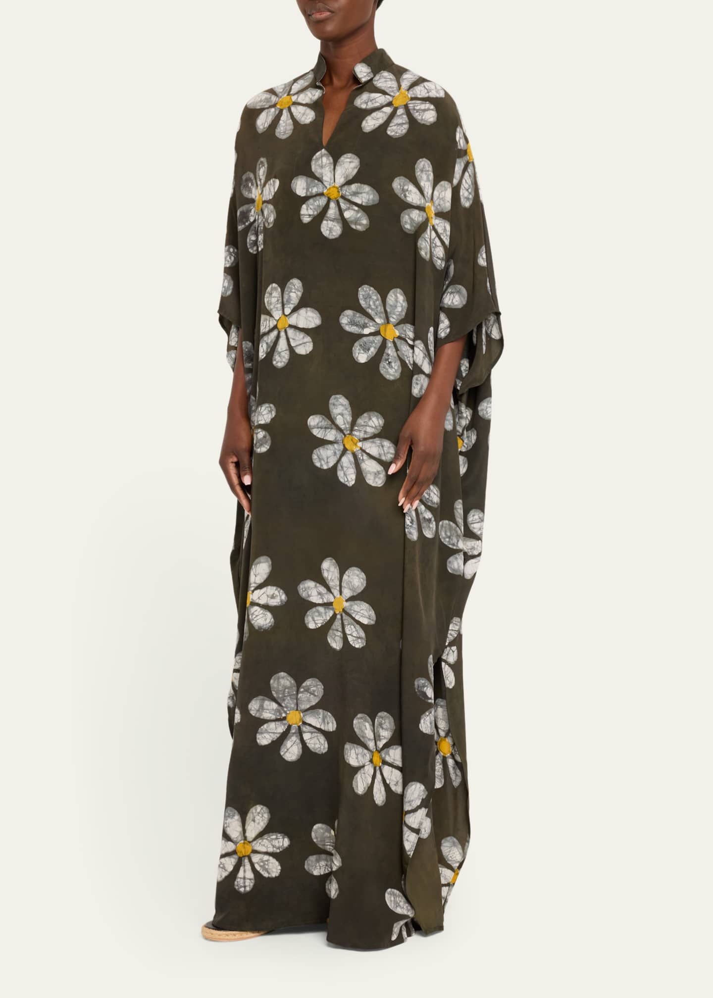 Stand Collar A-line caftan with golden work
