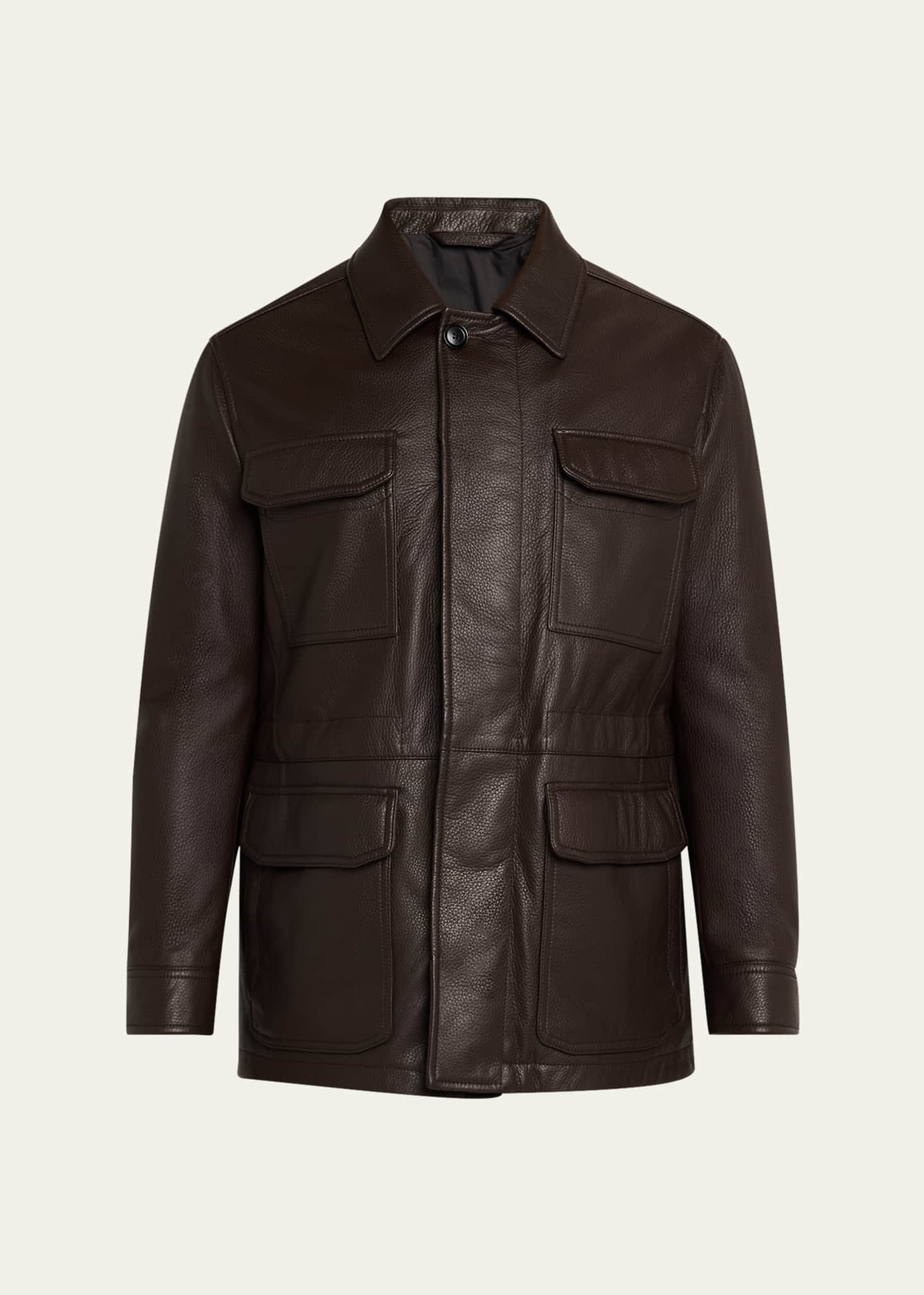 Brioni men's leather jacket top