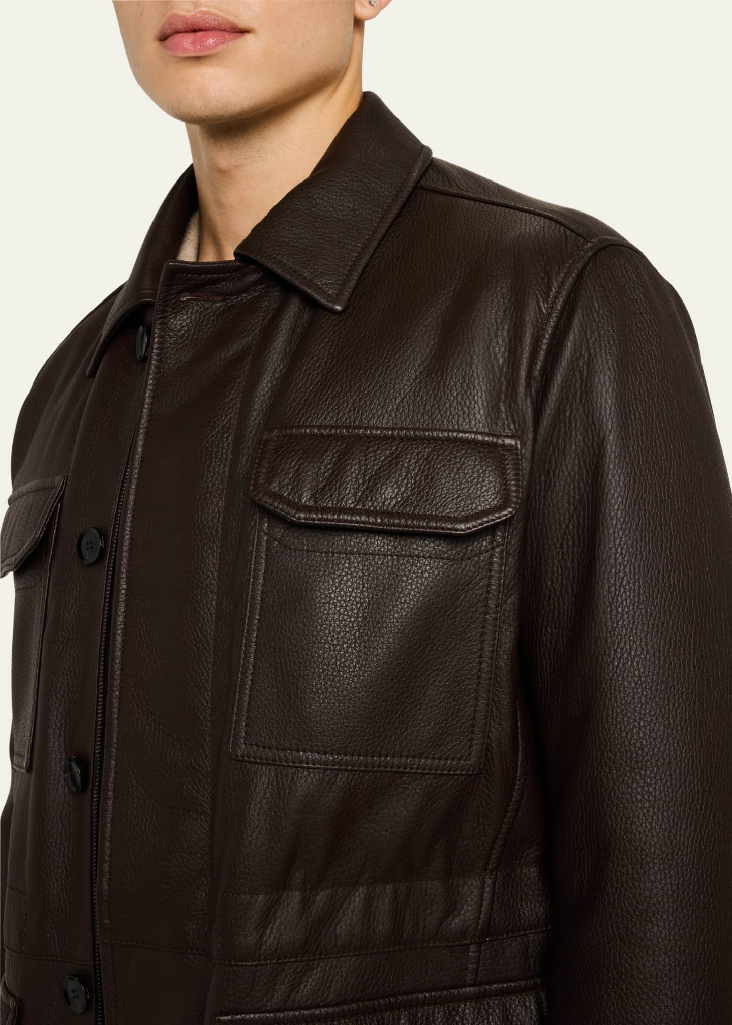 Brioni Men s Sahariana Deerskin Leather Jacket