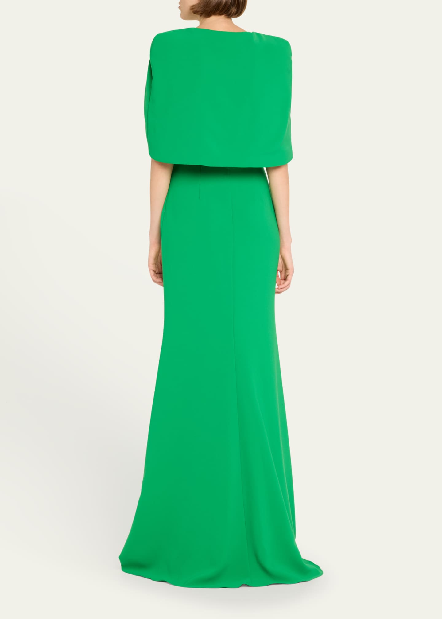 Badgley Mischka Cape-Sleeve Crepe Trumpet Gown Image 3 of 5