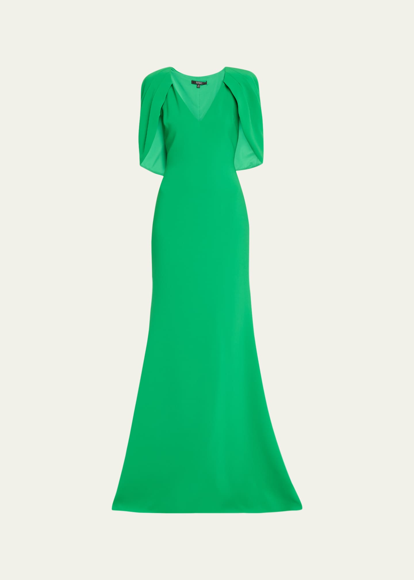 Badgley Mischka Cape-Sleeve Crepe Trumpet Gown Image 1 of 5
