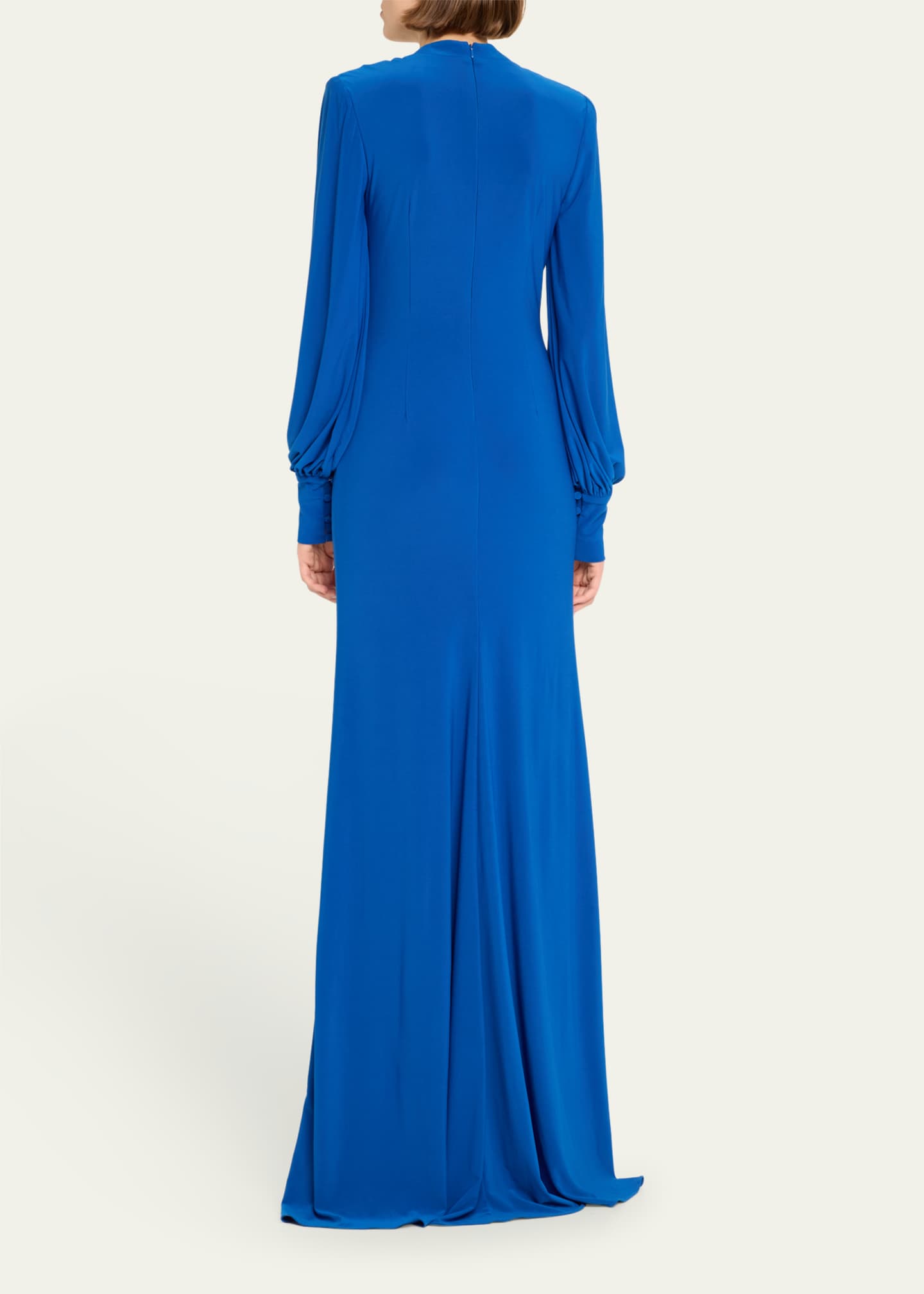 Badgley Mischka Ruched Deep V-Neck Jersey Gown Image 3 of 5