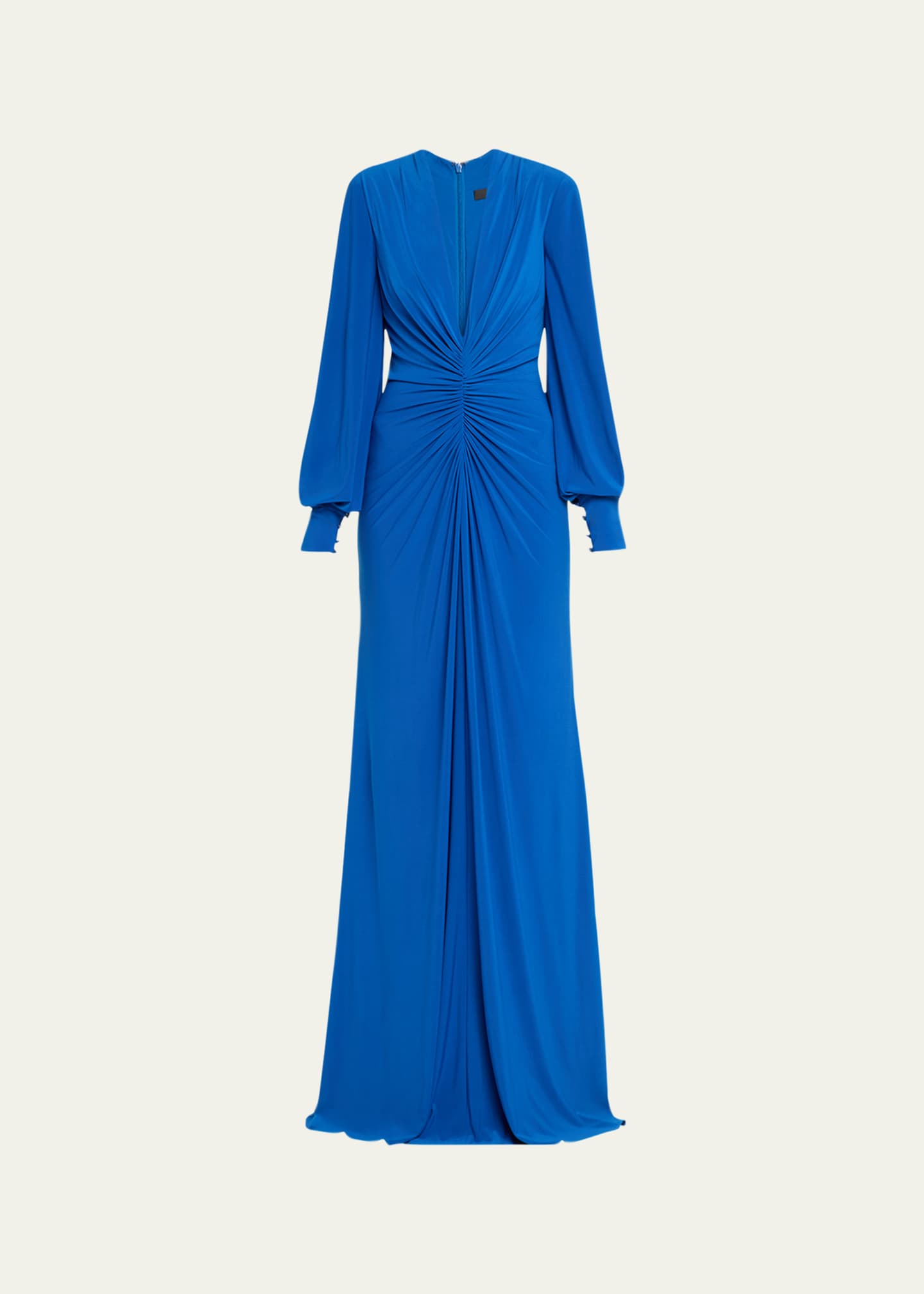 Badgley Mischka Ruched Deep V-Neck Jersey Gown Image 1 of 5