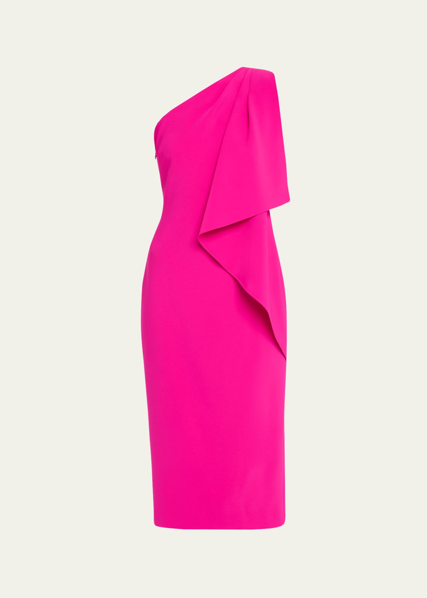 Badgley Mischka Flowy One Shoulder Draped Cocktail Dress Size 6 in Fuchsia