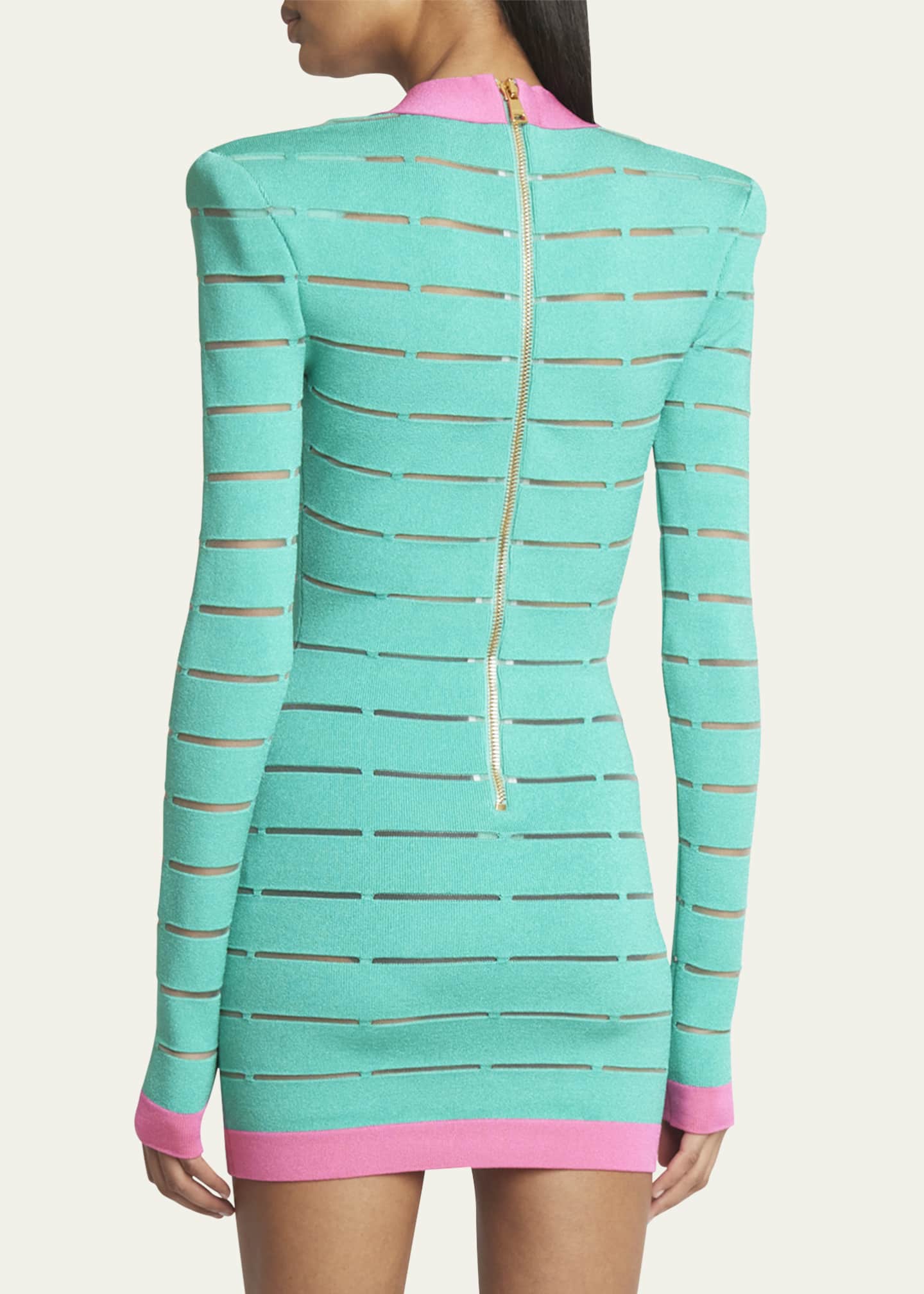 Balmain Women s Two Tone Knit Dress Green Mini Dresses
