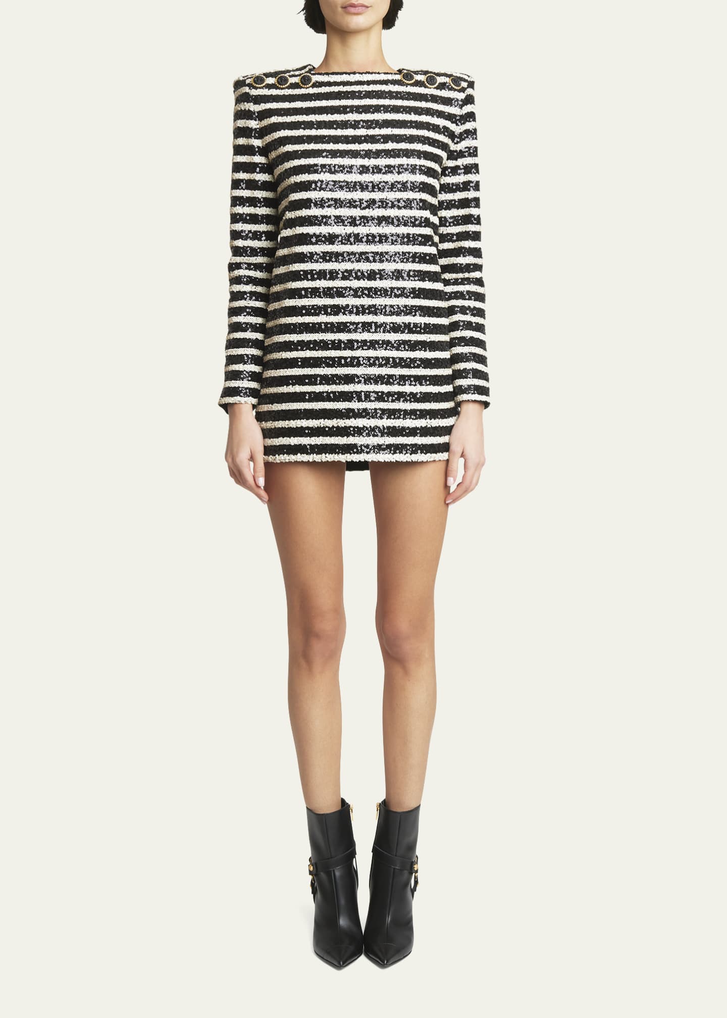 Balmain Glittered Stripe Mini Dress with Button Details Image 2 of 5