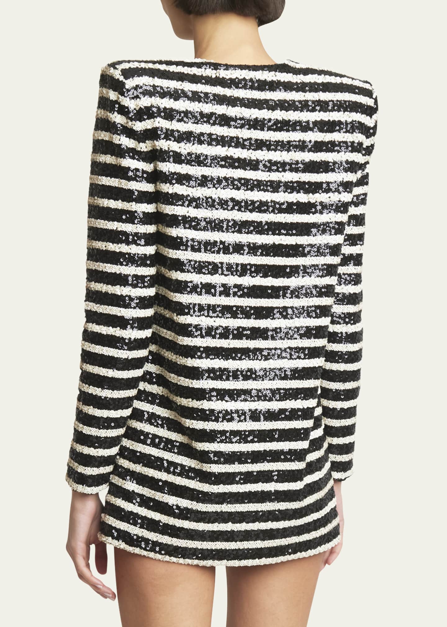Balmain Glittered Stripe Mini Dress with Button Details Bergdorf Goodman