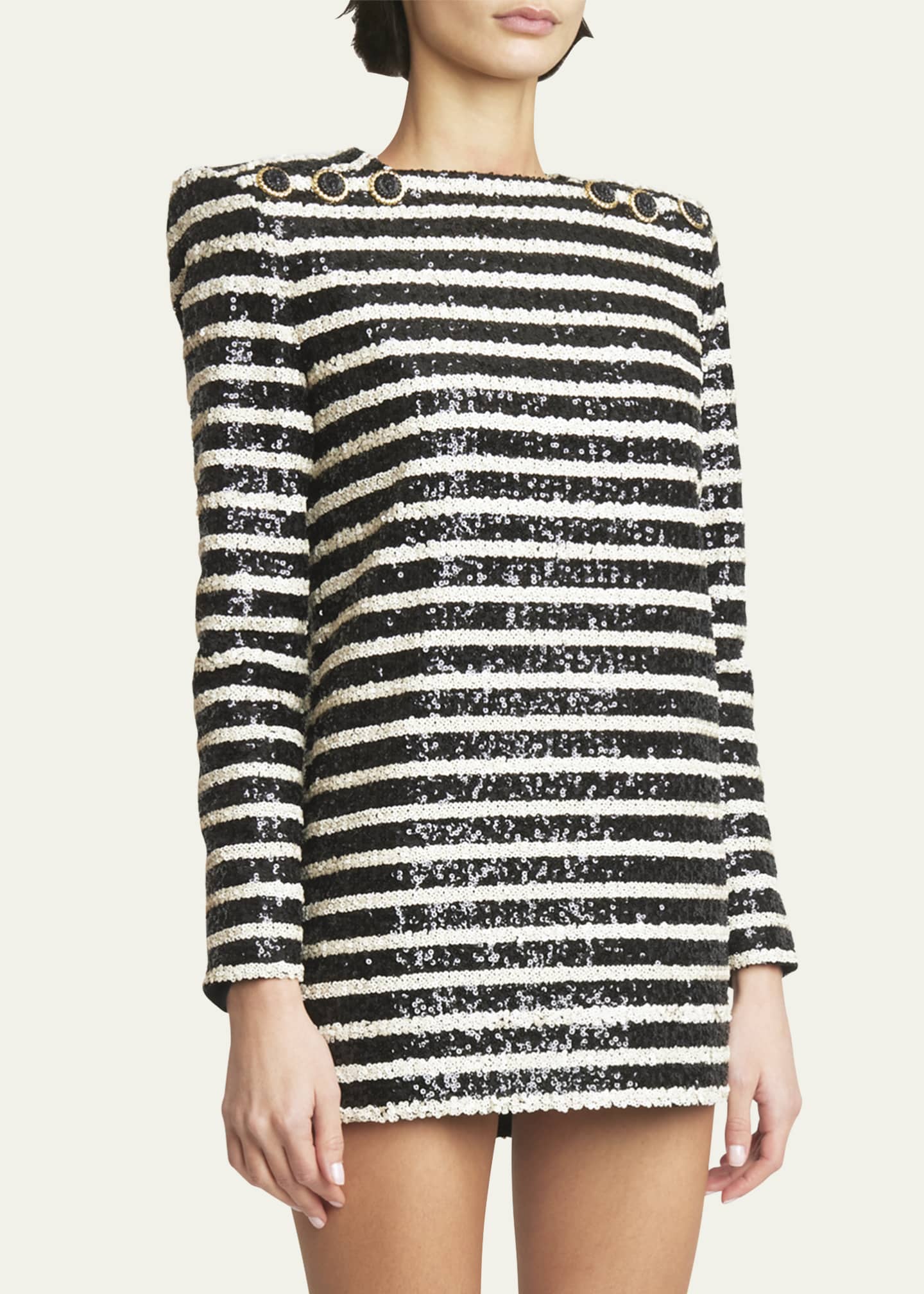 Balmain Glittered Stripe Mini Dress with Button Details Image 4 of 5