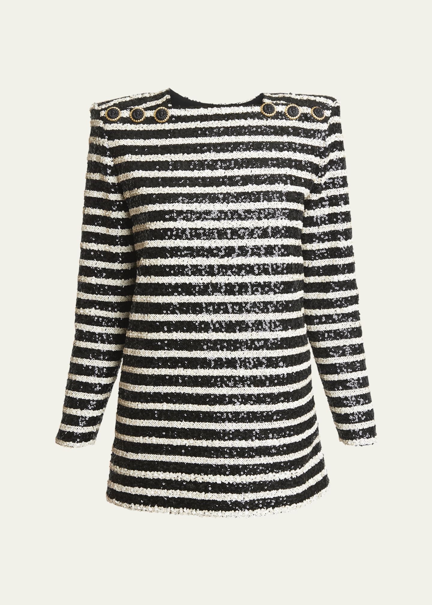 Balmain Glittered Stripe Mini Dress with Button Details Image 1 of 5