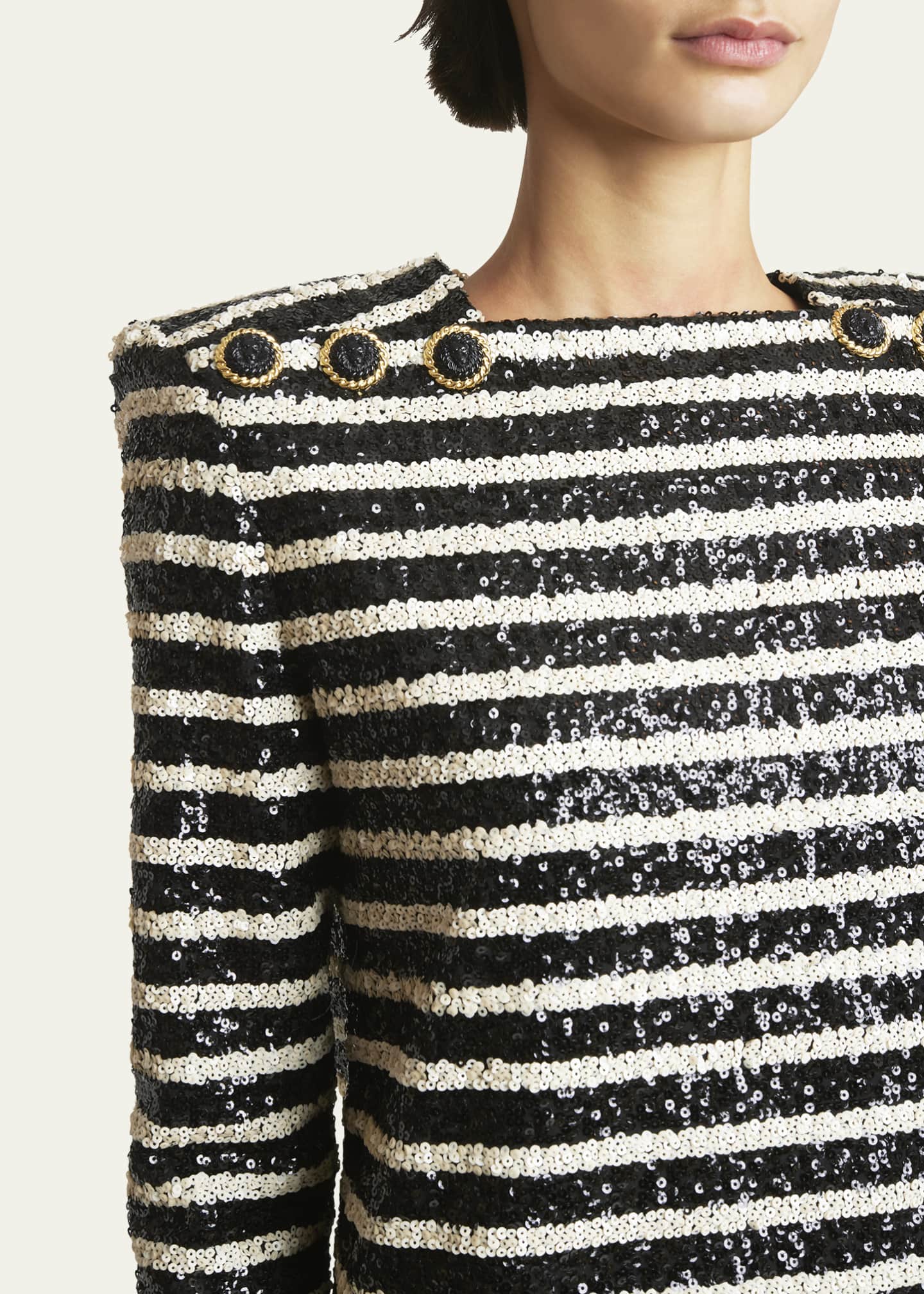 Balmain Glittered Stripe Mini Dress with Button Details Image 5 of 5
