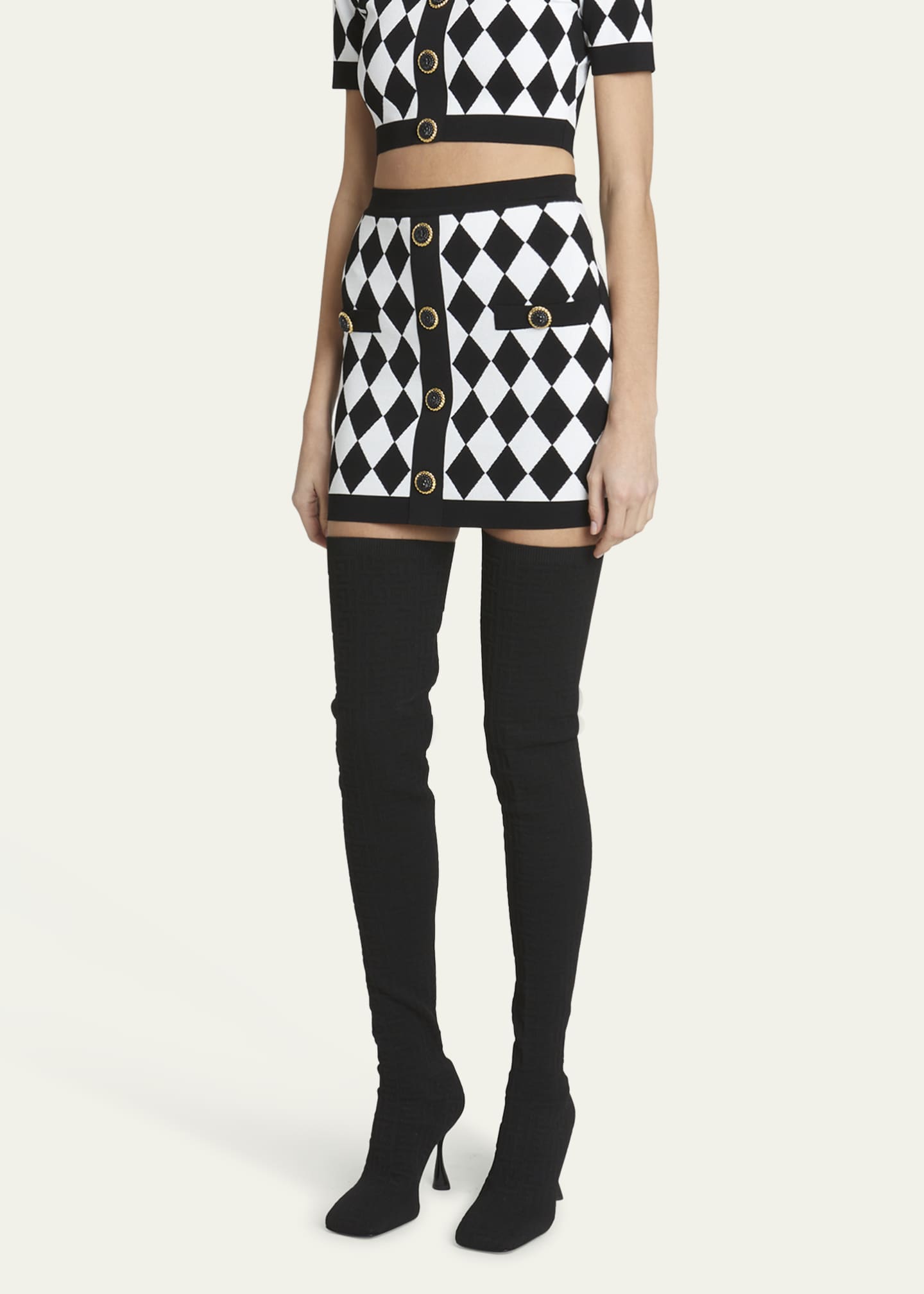 Balmain Diamond Knit Mini Skirt Bergdorf Goodman