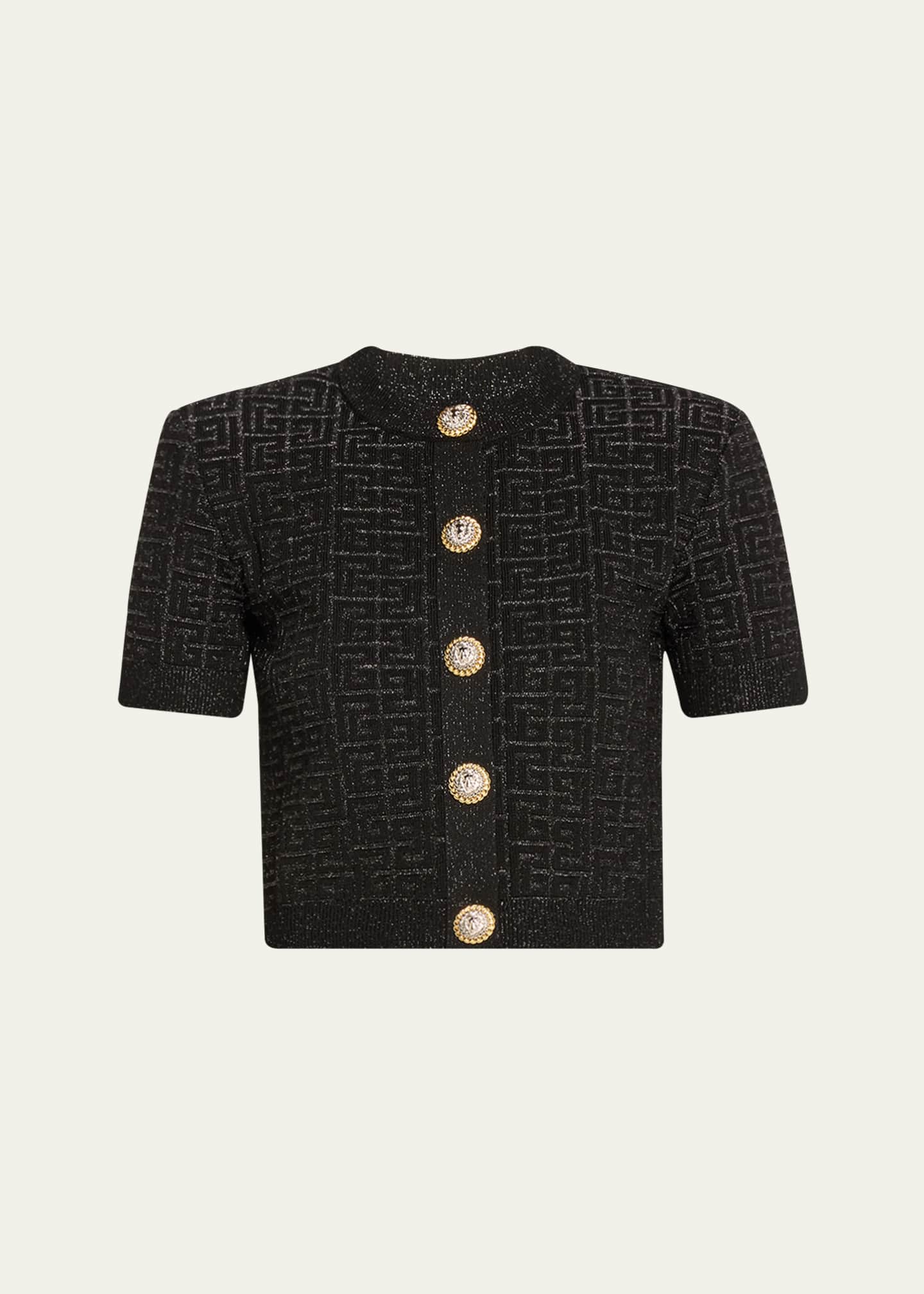 Balmain Monogram Glitter Button-Front Cardigan Image 1 of 5