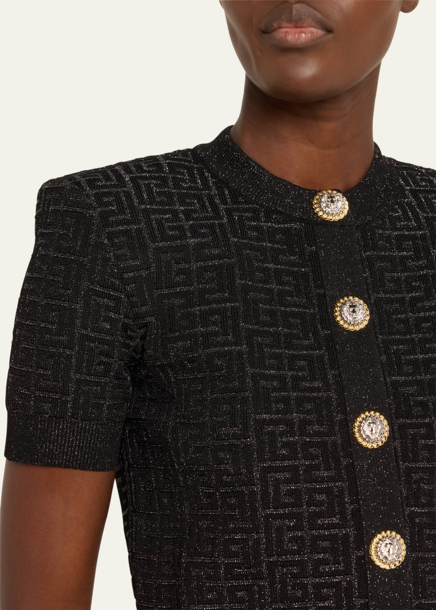 Balmain Monogram Glitter Button-Front Cardigan Image 5 of 5