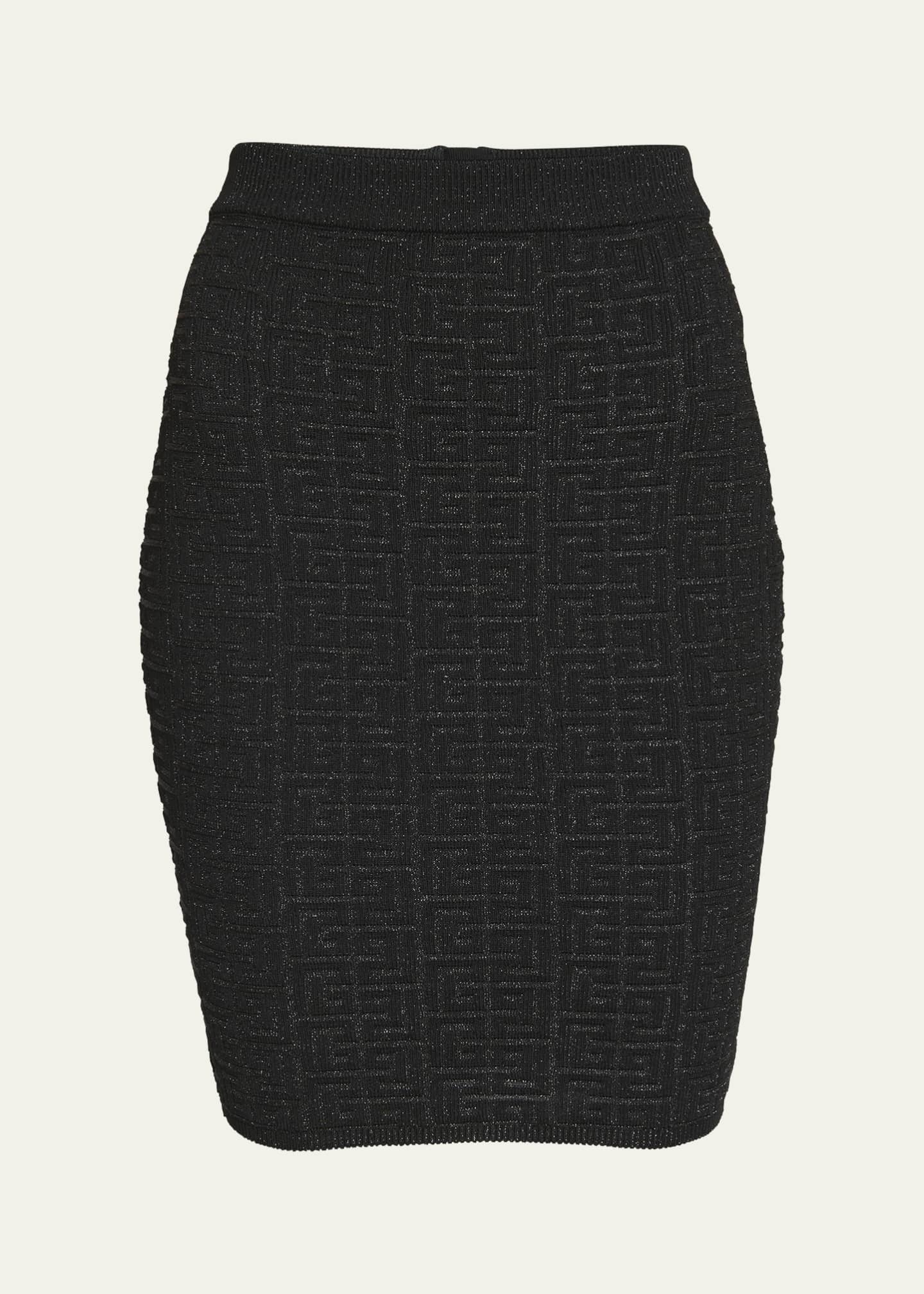 Balmain Monogram Glitter Knit Midi Skirt Image 1 of 5