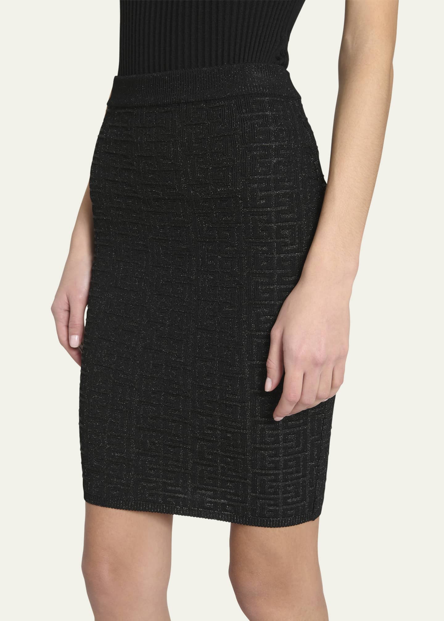Balmain Monogram Glitter Knit Midi Skirt Image 5 of 5