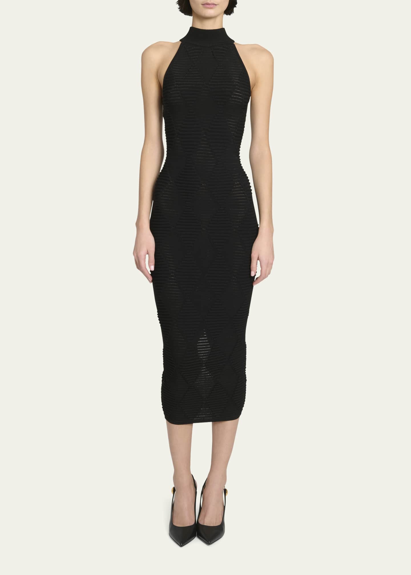 Balmain Diamond Textured Knit Midi Dress Image 2 of 5