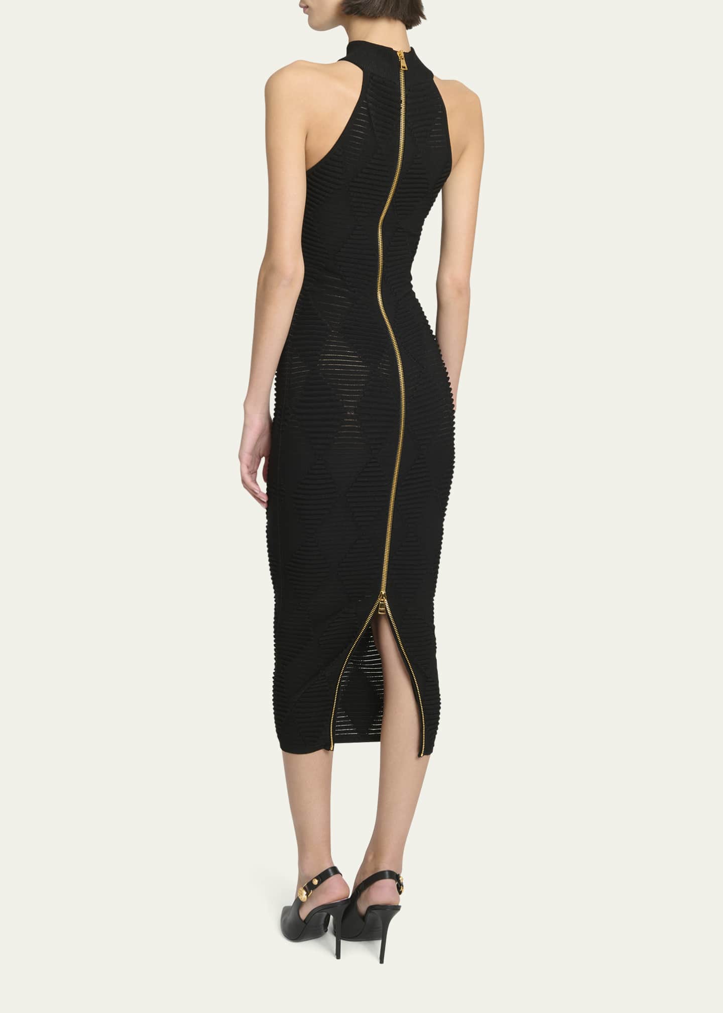 Balmain Black Argyle Midi Dress