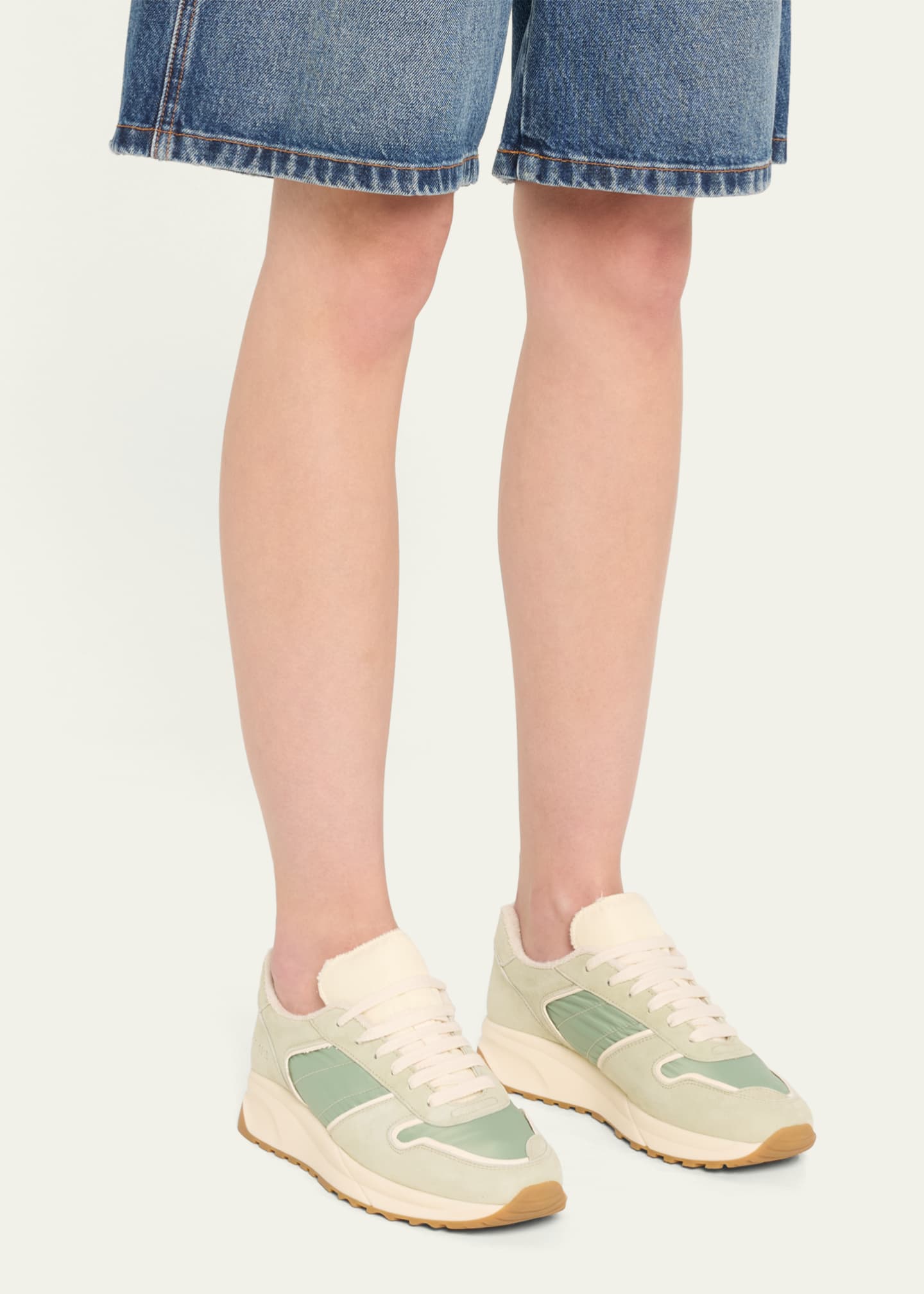 Common Projects Track Nylon Suede Runner Sneakers Green