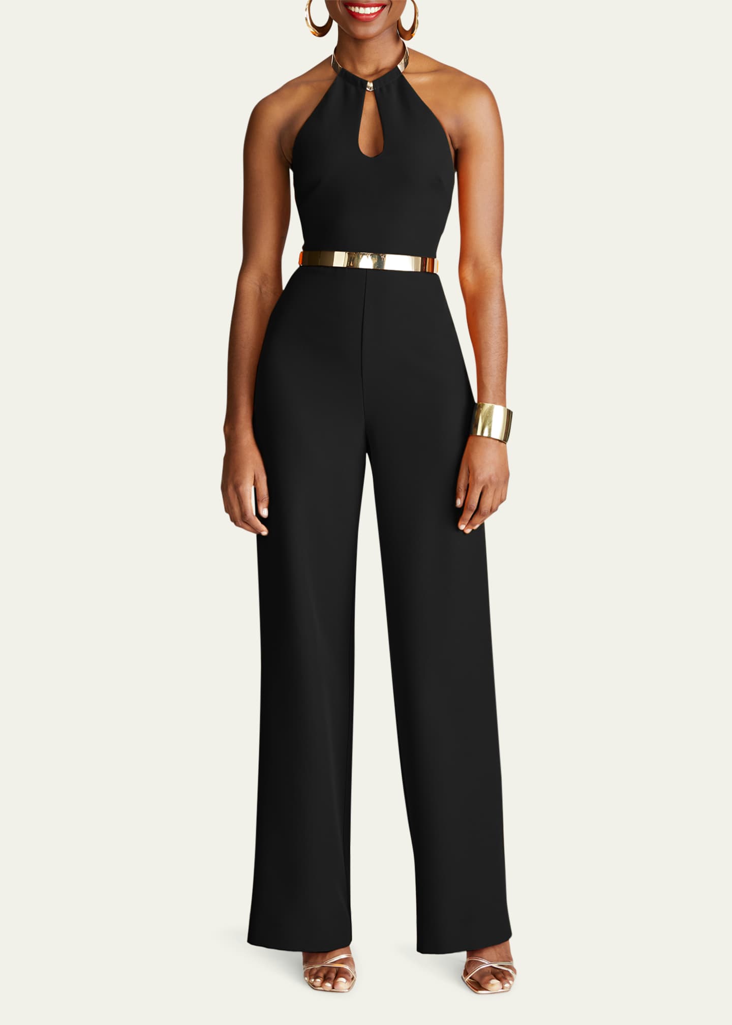 Halston Oki Cutout Stretch Crepe Halter Jumpsuit - Bergdorf