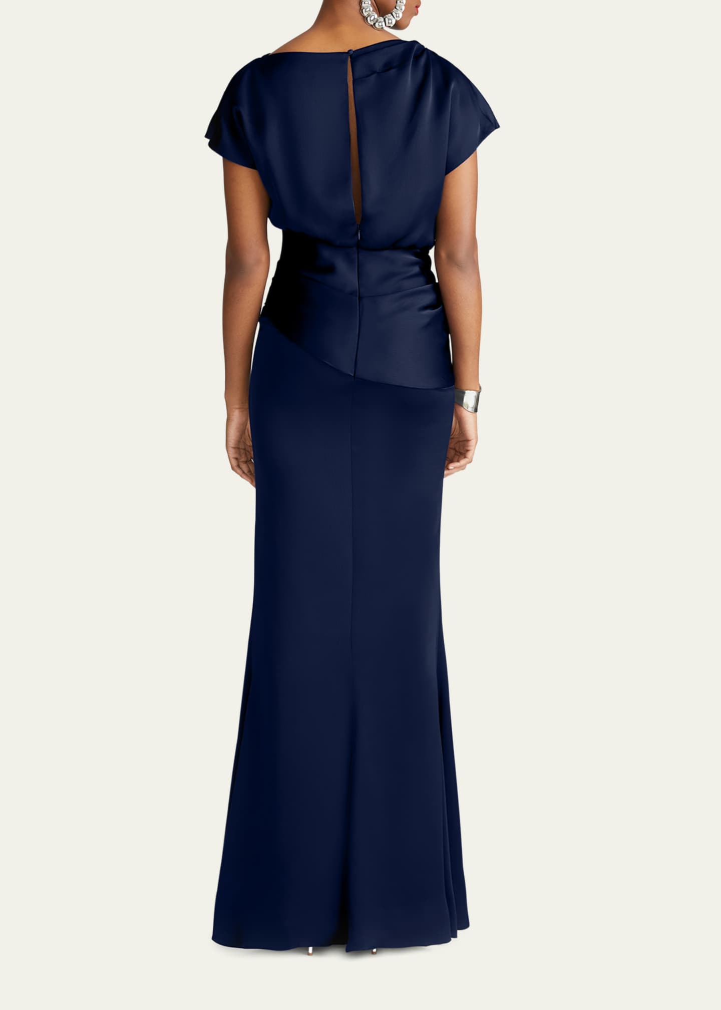 Halston Draped Satin Trumpet Gown Image 3 of 5