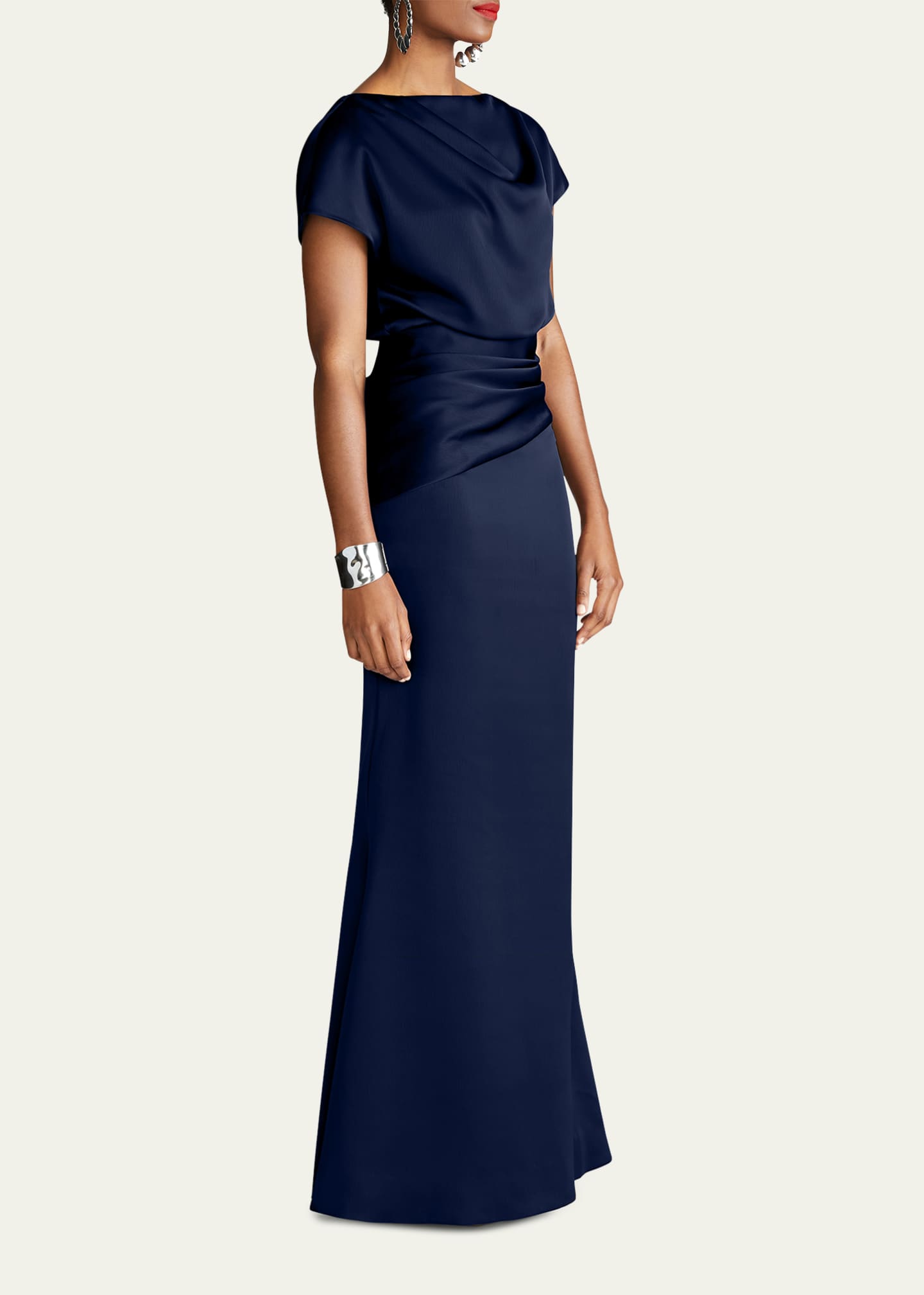 Halston Draped Satin Trumpet Gown Image 4 of 5