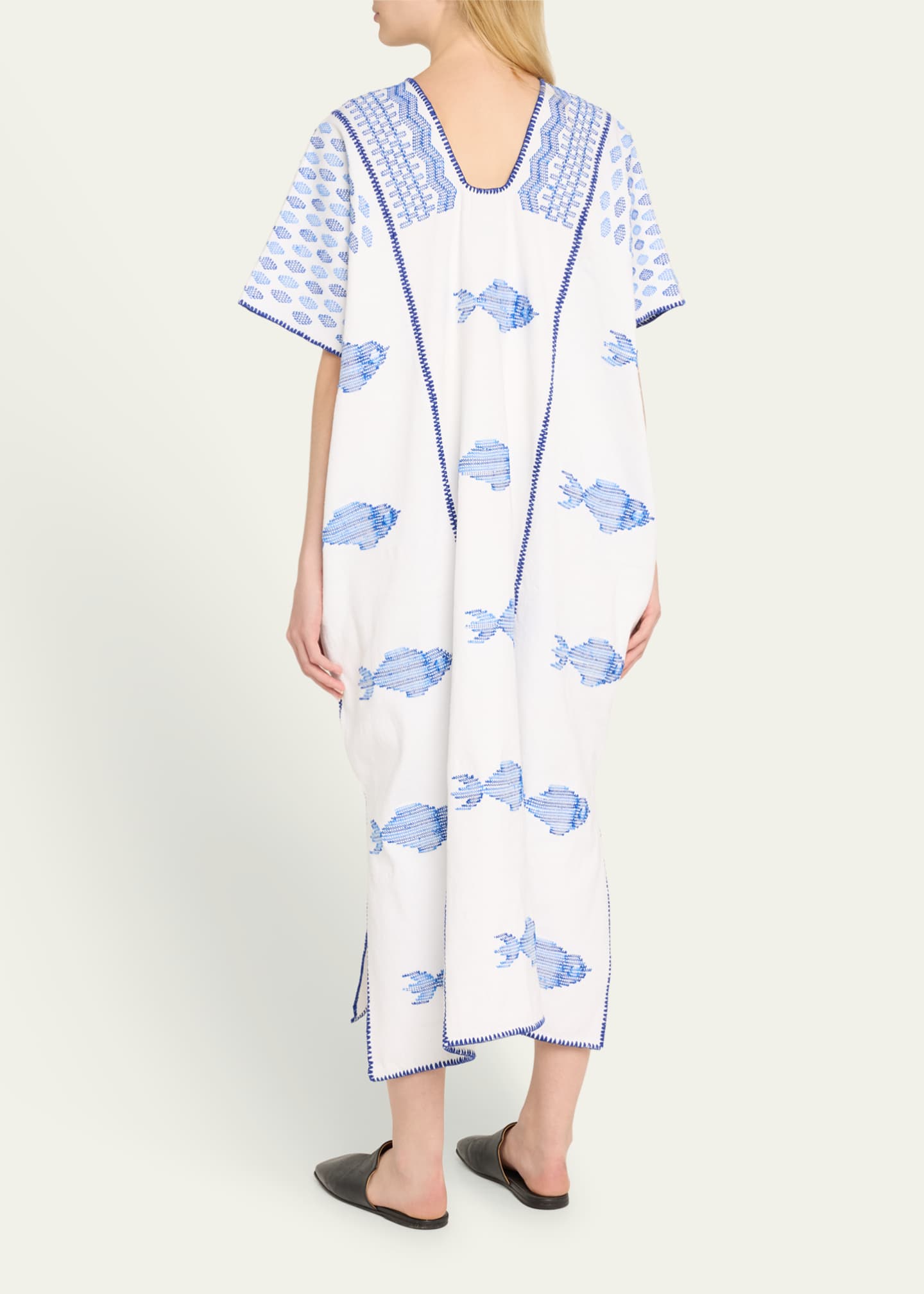 Pippa Holt 'three panel maxi kaftan no.408', white, navy & red, one size