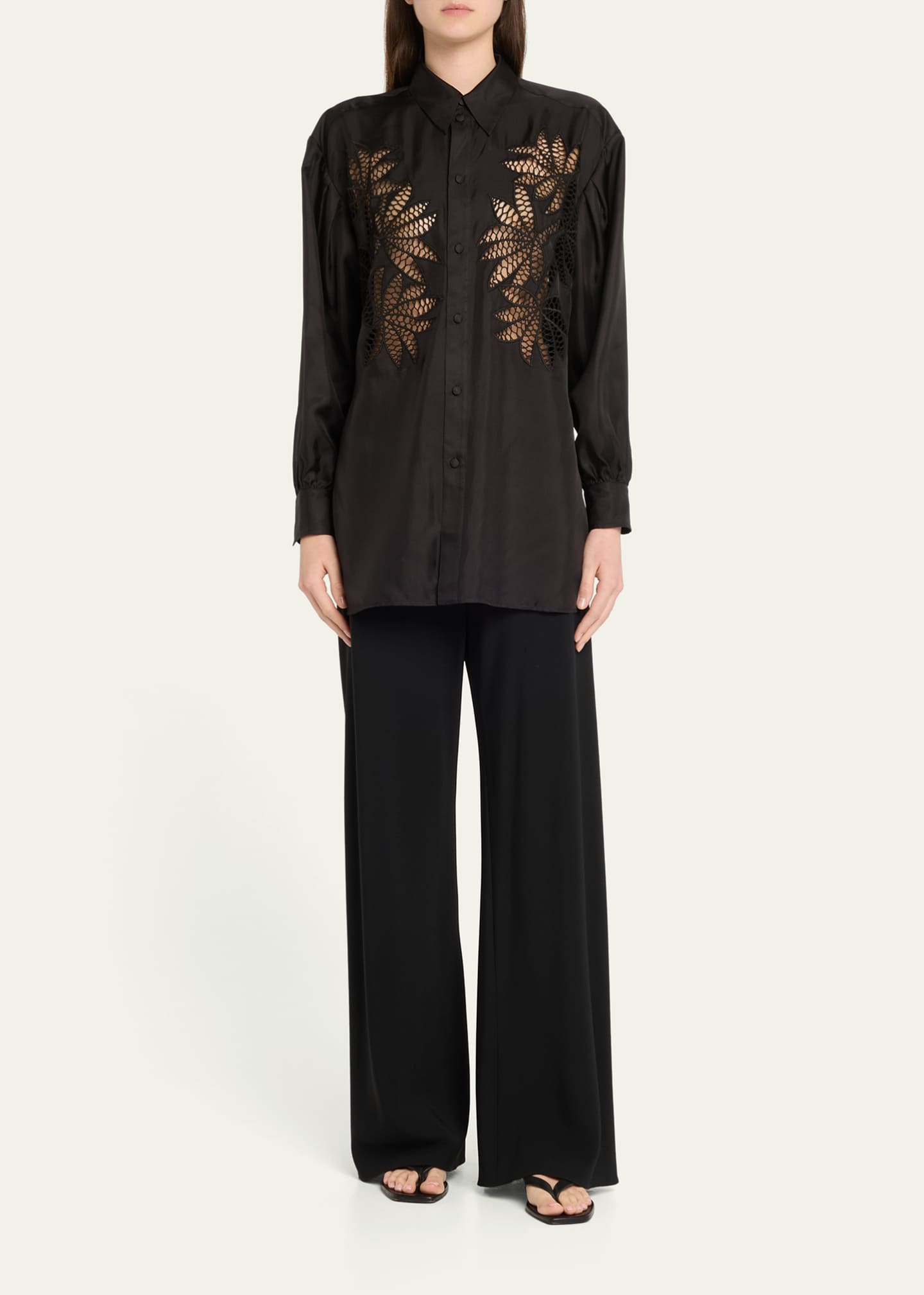 Diotima Long Broderie Anglaise Cutout Oversized Poplin Shirt Image 2 of 5