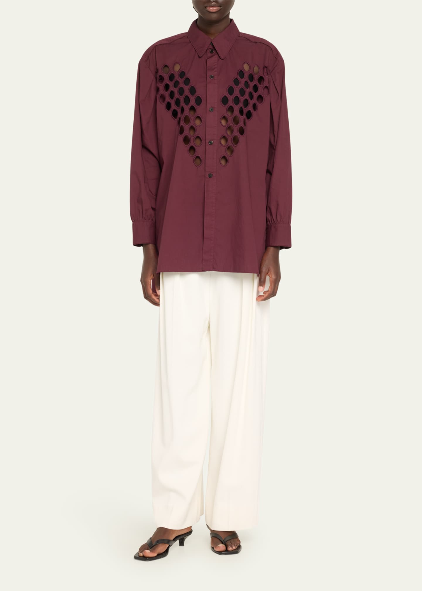 Diotima Long Broderie Anglaise Cutout Oversized Poplin Shirt Image 2 of 5