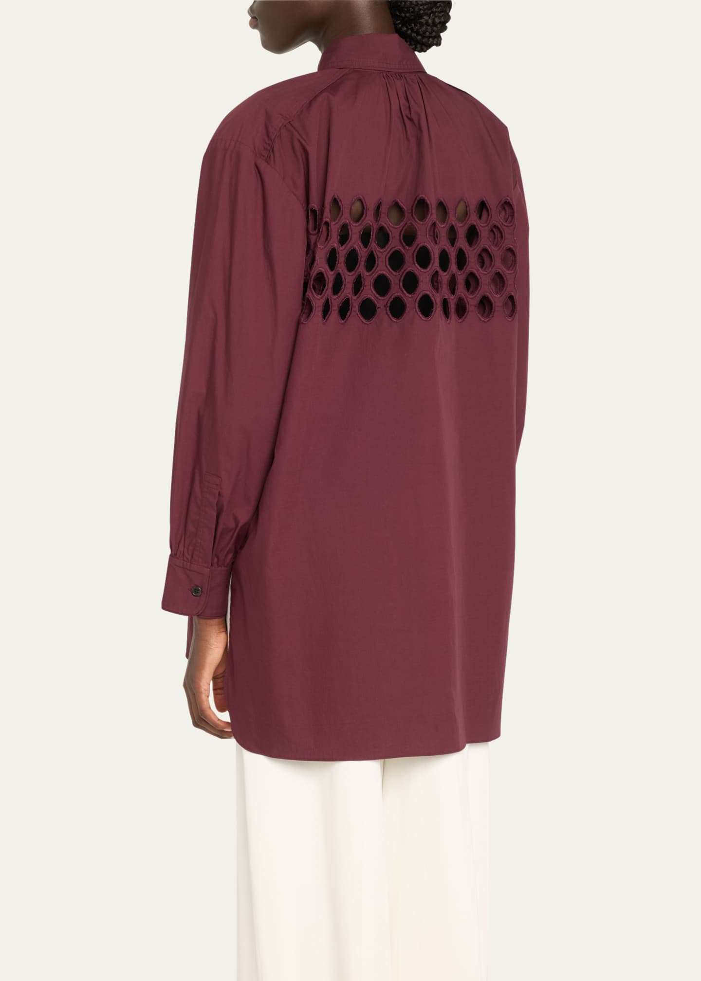 Diotima Long Broderie Anglaise Cutout Oversized Poplin Shirt Image 3 of 5