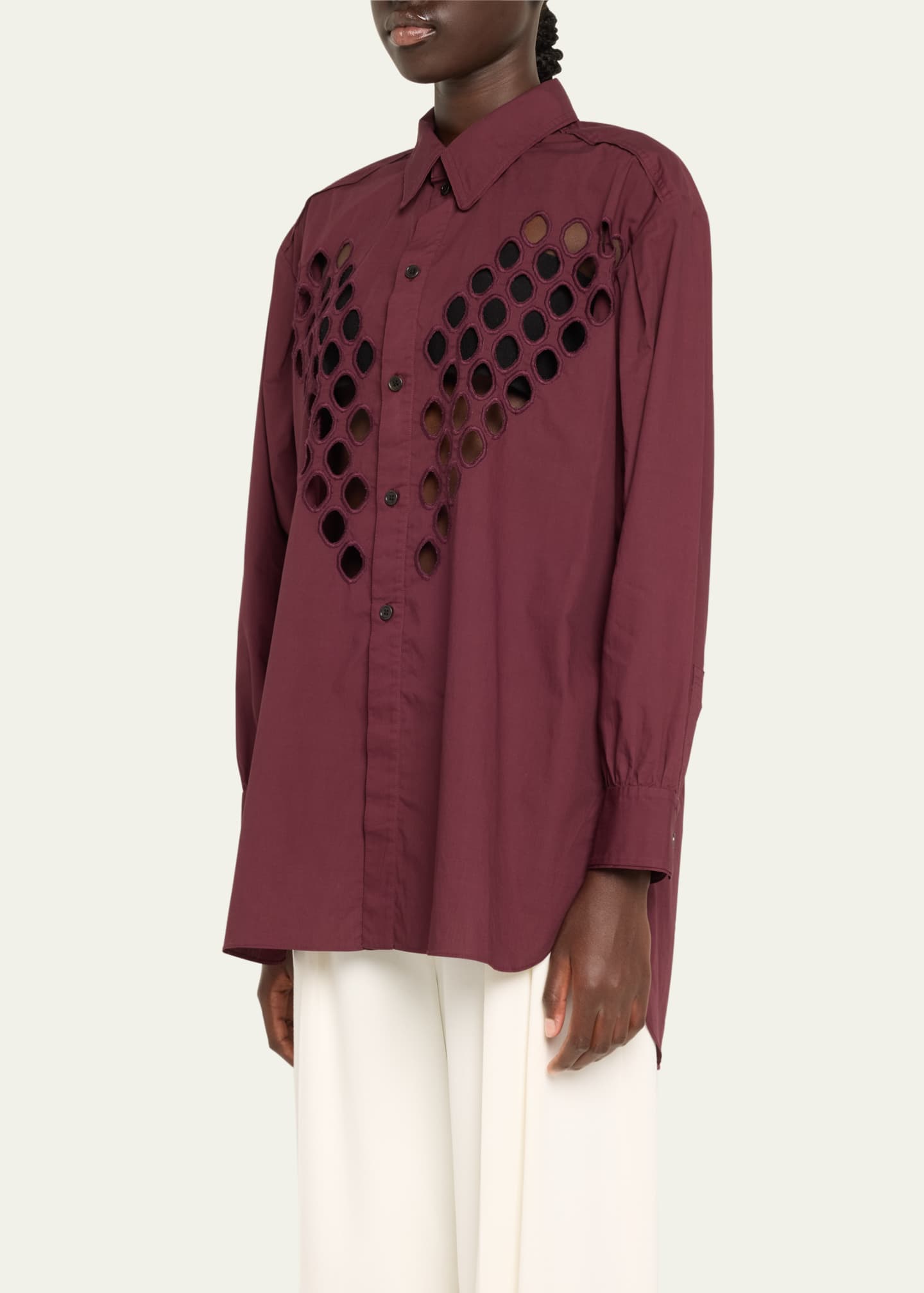 Diotima Long Broderie Anglaise Cutout Oversized Poplin Shirt Image 4 of 5