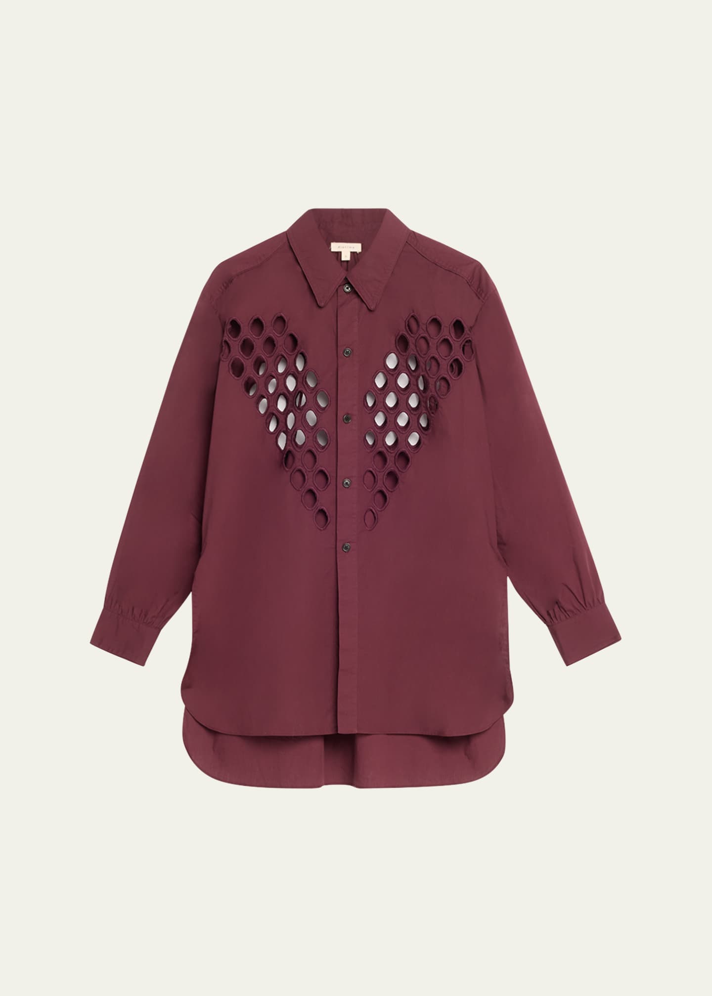 Diotima Long Broderie Anglaise Cutout Oversized Poplin Shirt Image 1 of 5