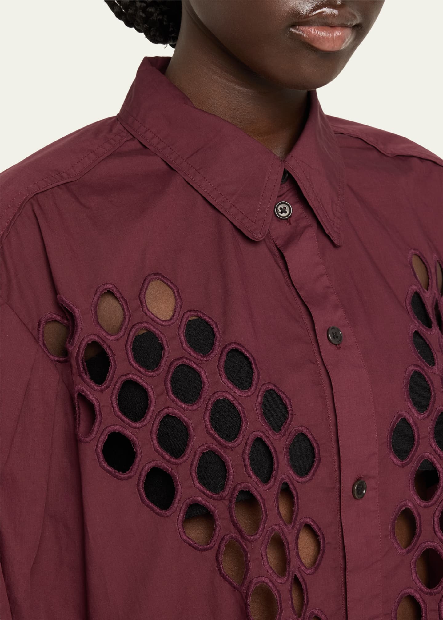 Diotima Long Broderie Anglaise Cutout Oversized Poplin Shirt Image 5 of 5
