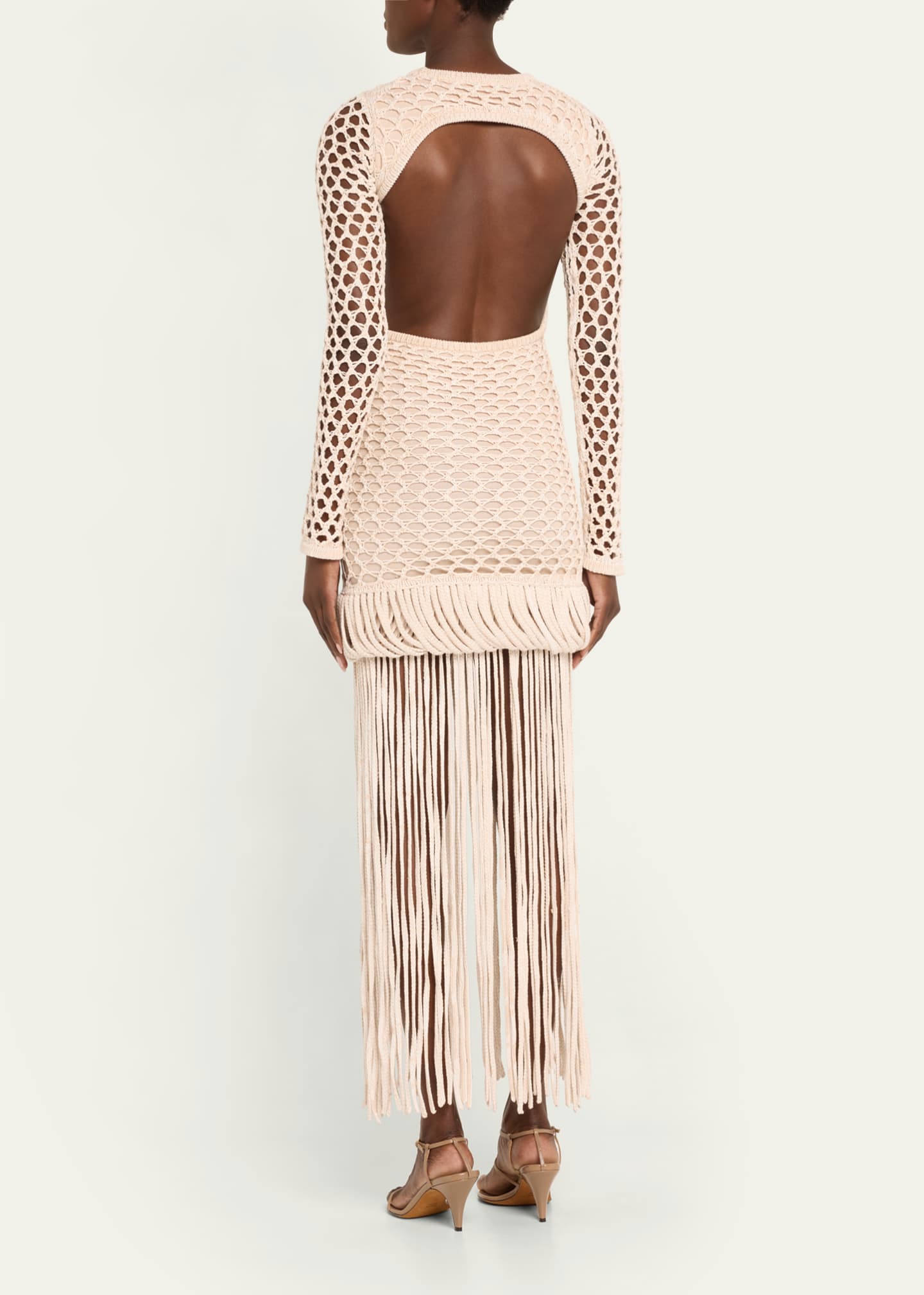 Diotima Medusa Backless Fringe Knit Maxi Dress White Cream Women s 3 Casual Work Dresses Maxi Dresses