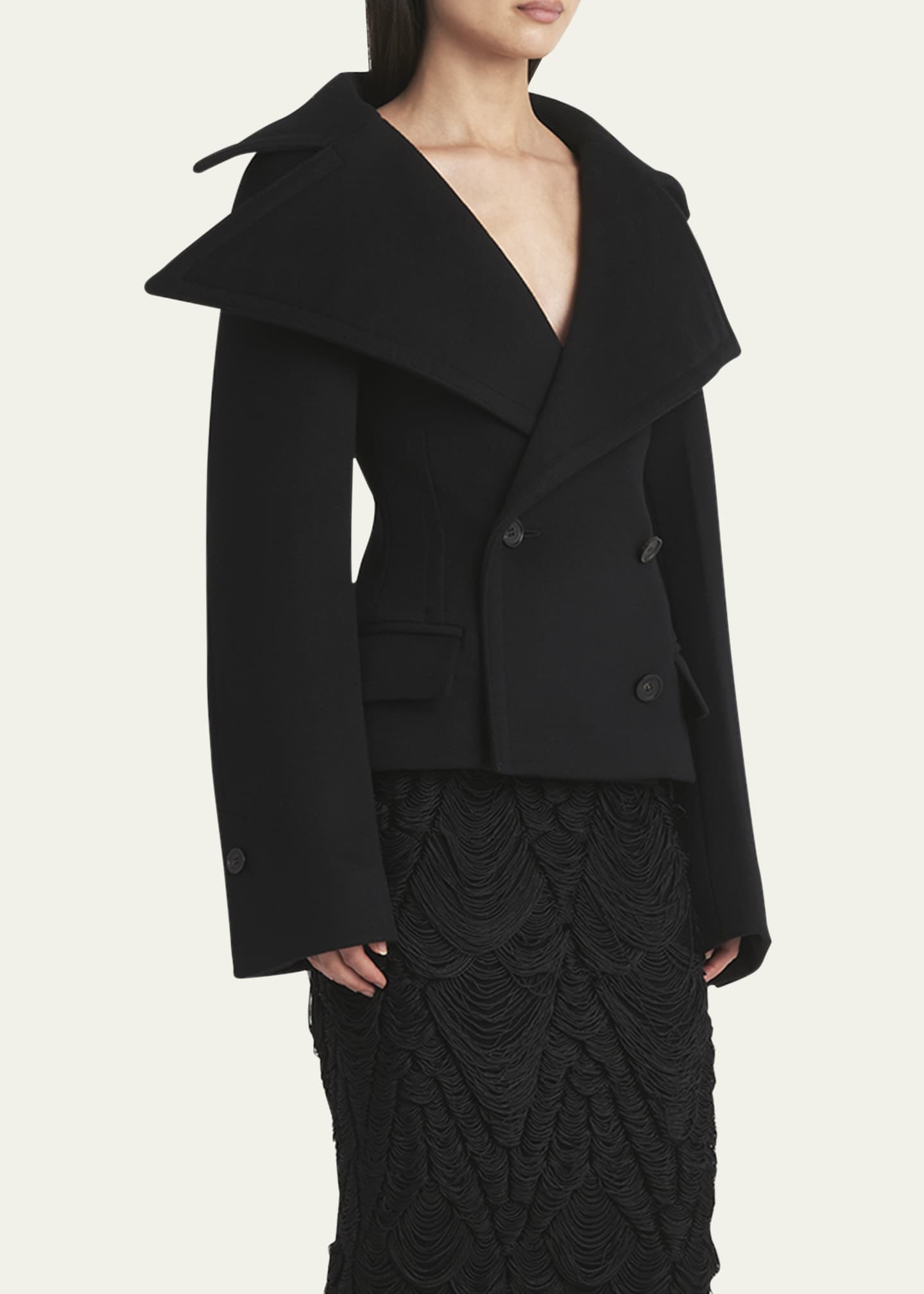 Ferragamo Wide Collar Double-Breasted Wool Cashmere Tailored Image 4 of 5