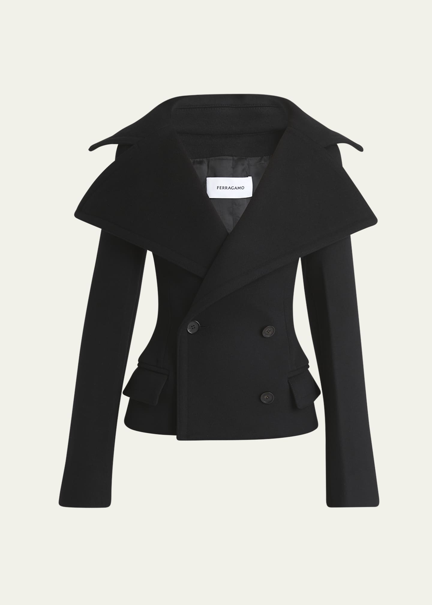 Ferragamo Wide Collar Double-Breasted Wool Cashmere Tailored Image 1 of 5