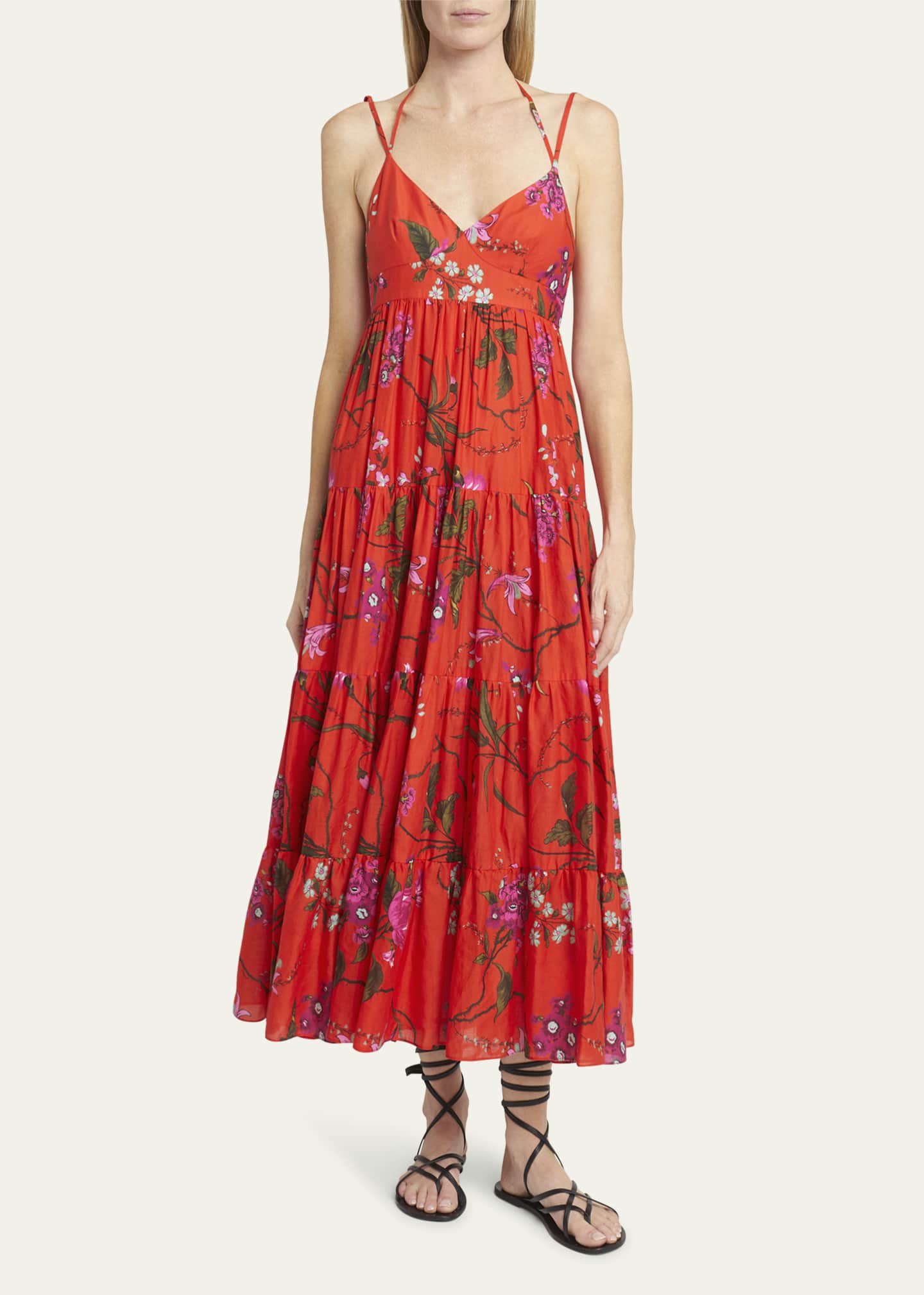Erdem Floral-Print Strappy Ties Tiered Midi Dress Image 2 of 5