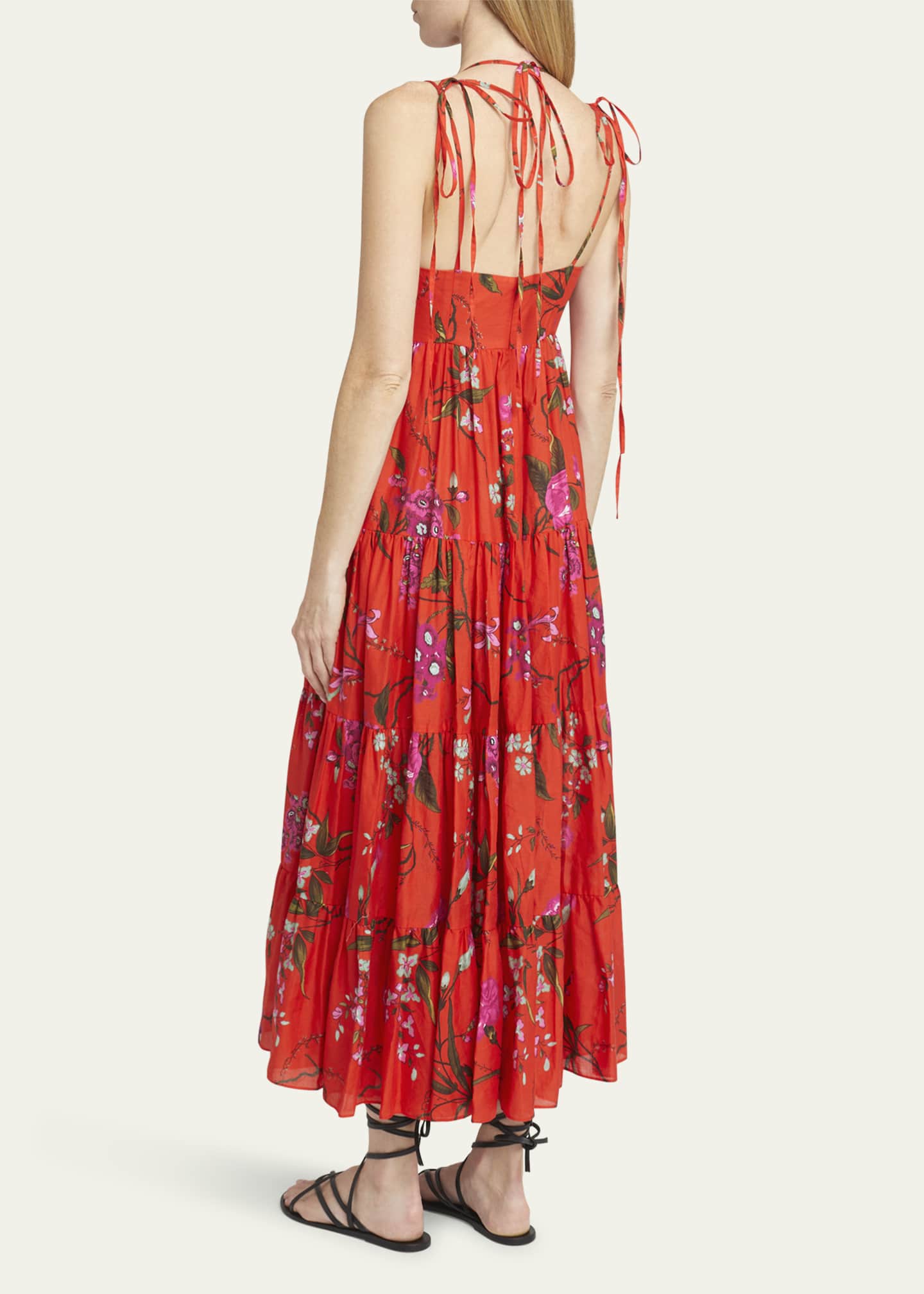 Erdem Floral-Print Strappy Ties Tiered Midi Dress Image 3 of 5